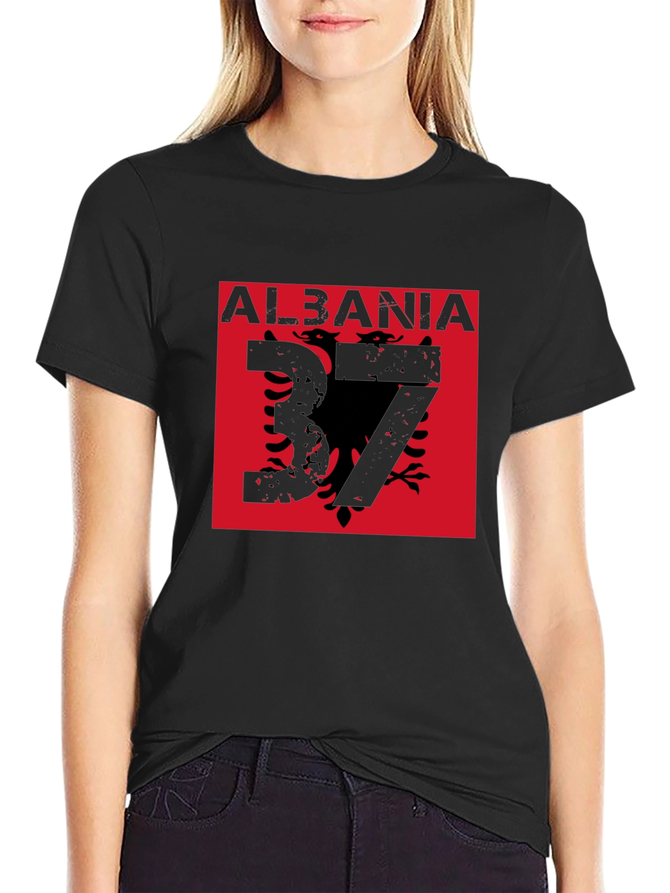 Albania Flag Graphic Tee - Black T-Shirt