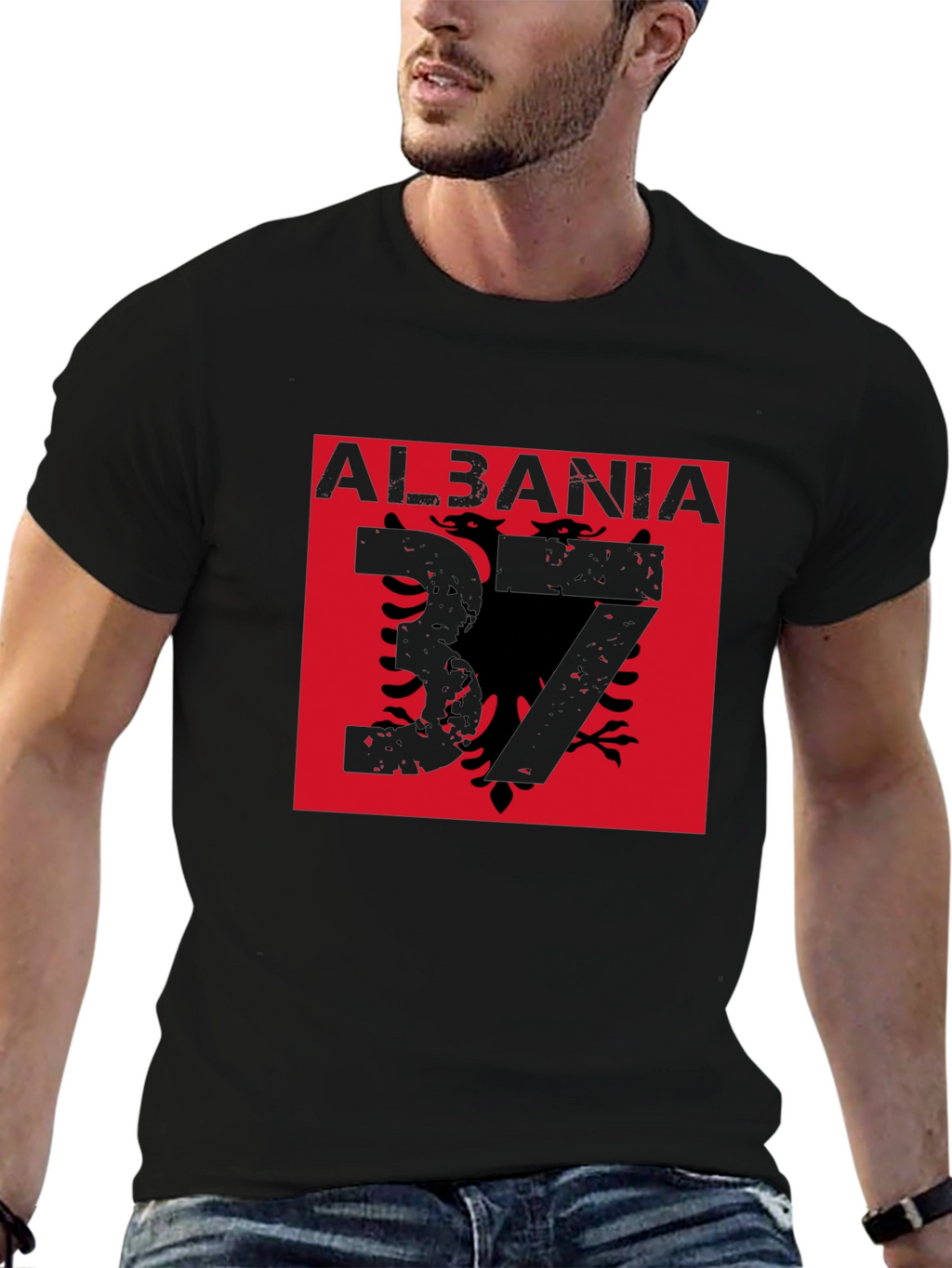 Albania Flag Graphic Tee - Black T-Shirt