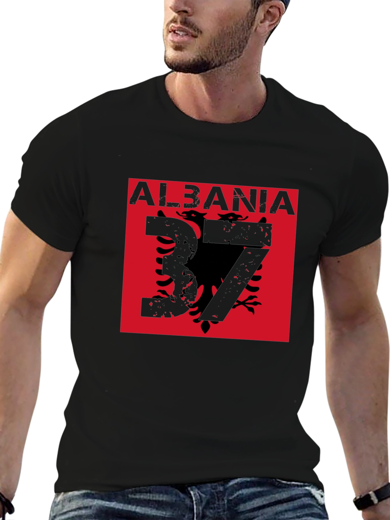 Albania Flag Graphic Tee - Black T-Shirt