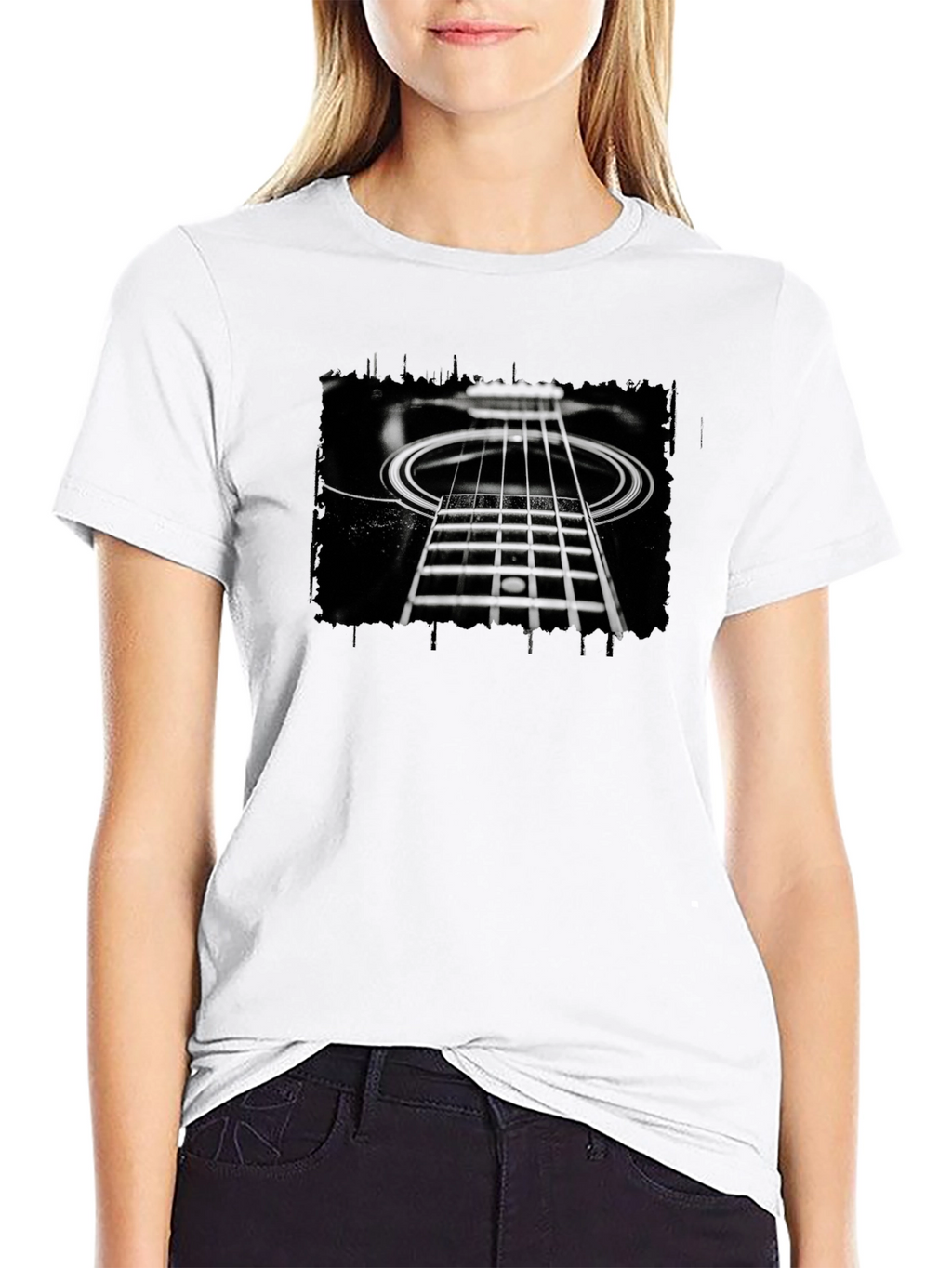 Abstract Guitar Neck Graphic Black T-Shirt