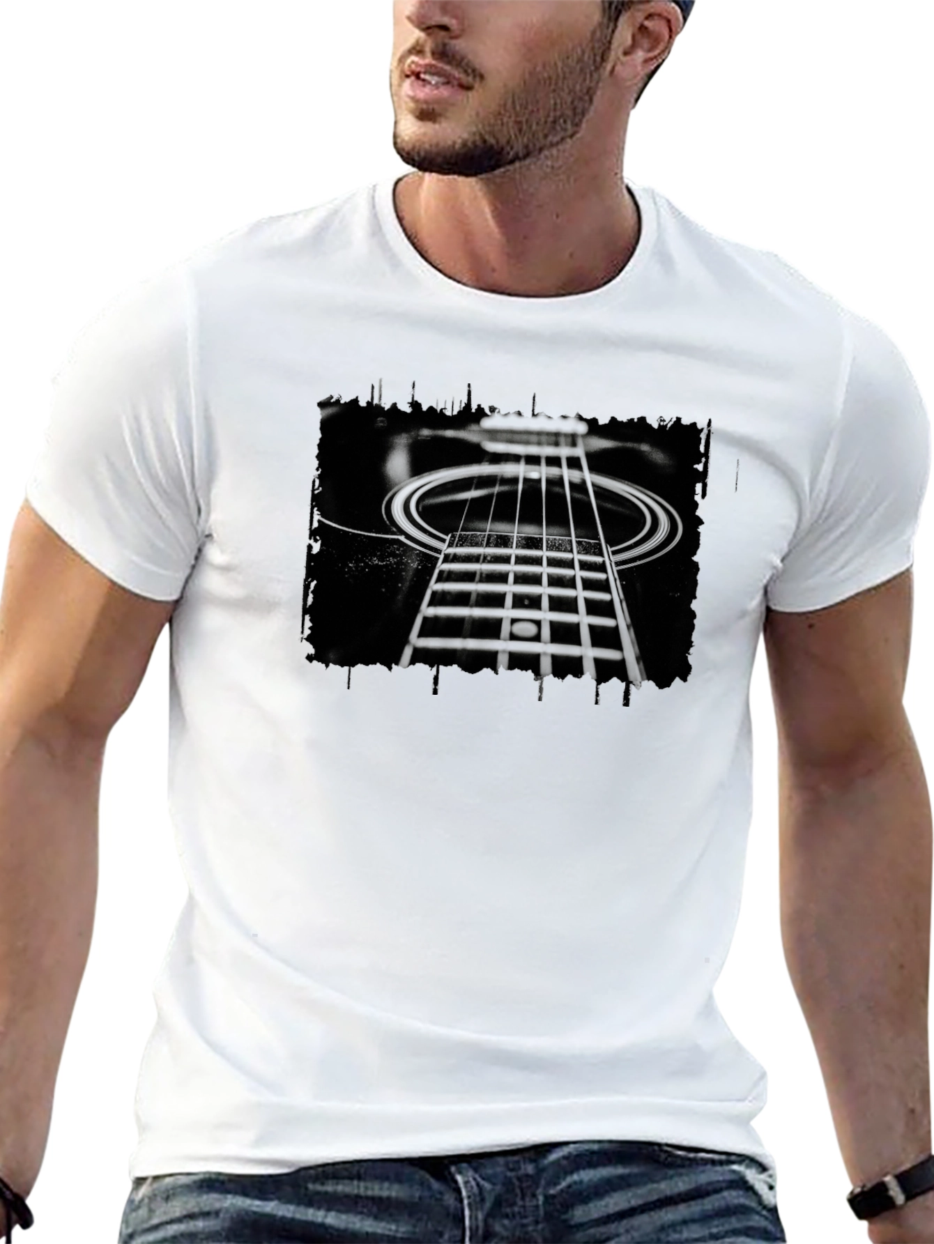 Abstract Guitar Neck Graphic Black T-Shirt