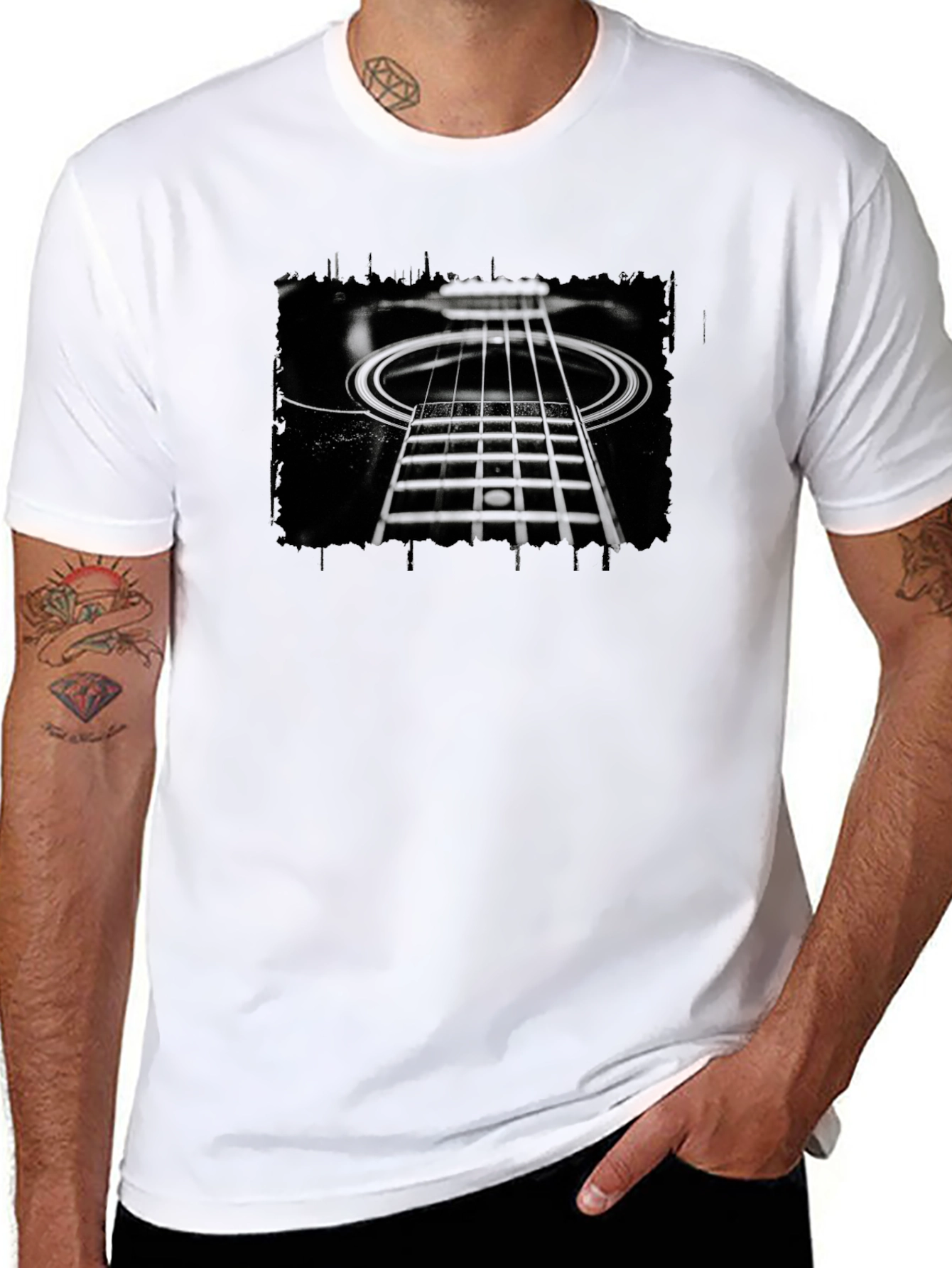 Abstract Guitar Neck Graphic Black T-Shirt