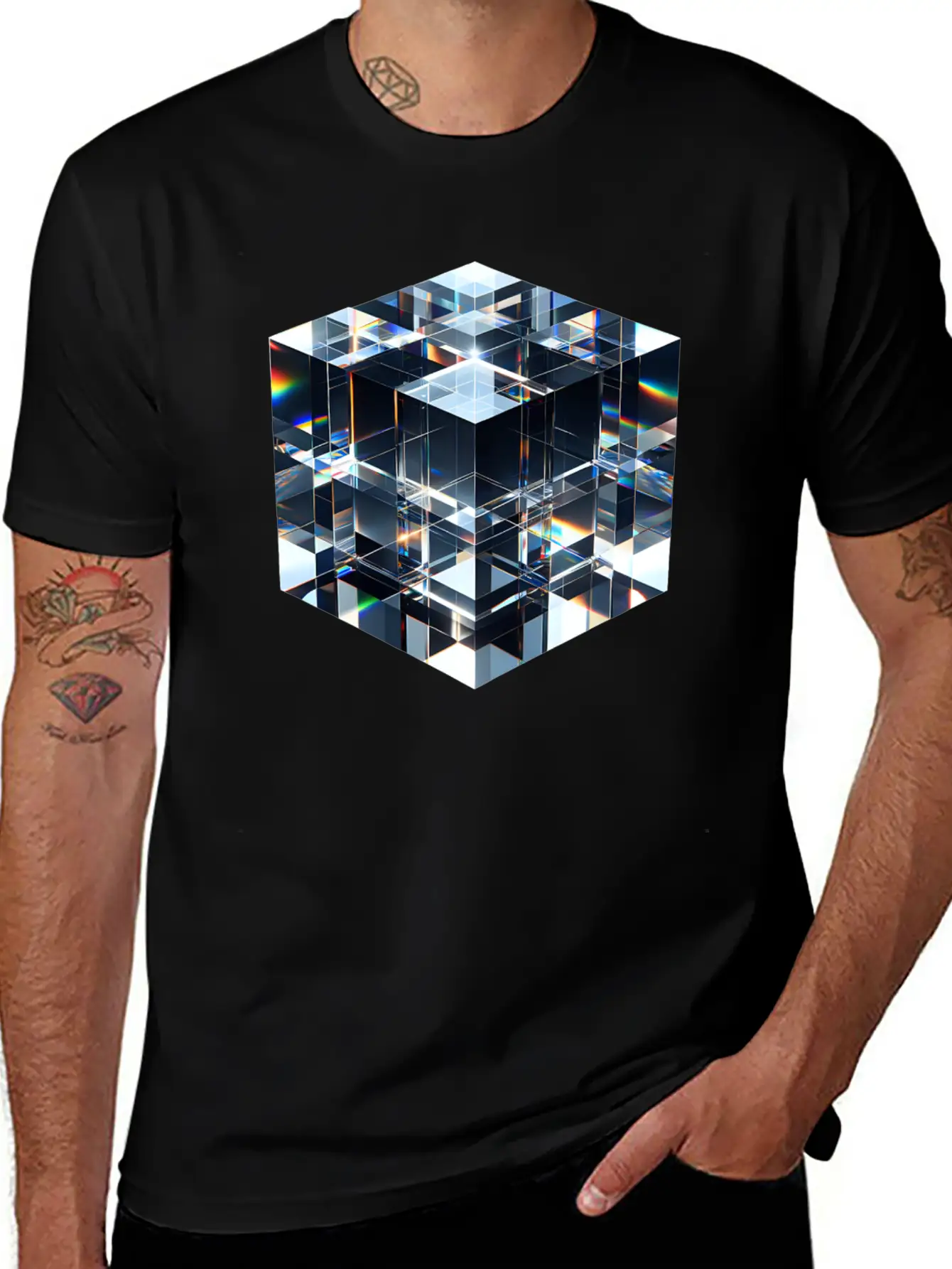 Abstract Crystal Cubes Basic Graphic T-Shirt – Daily Comfort In Soft Cotton