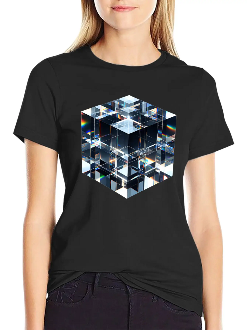 Abstract Crystal Cubes Basic Graphic T-Shirt – Daily Comfort In Soft Cotton