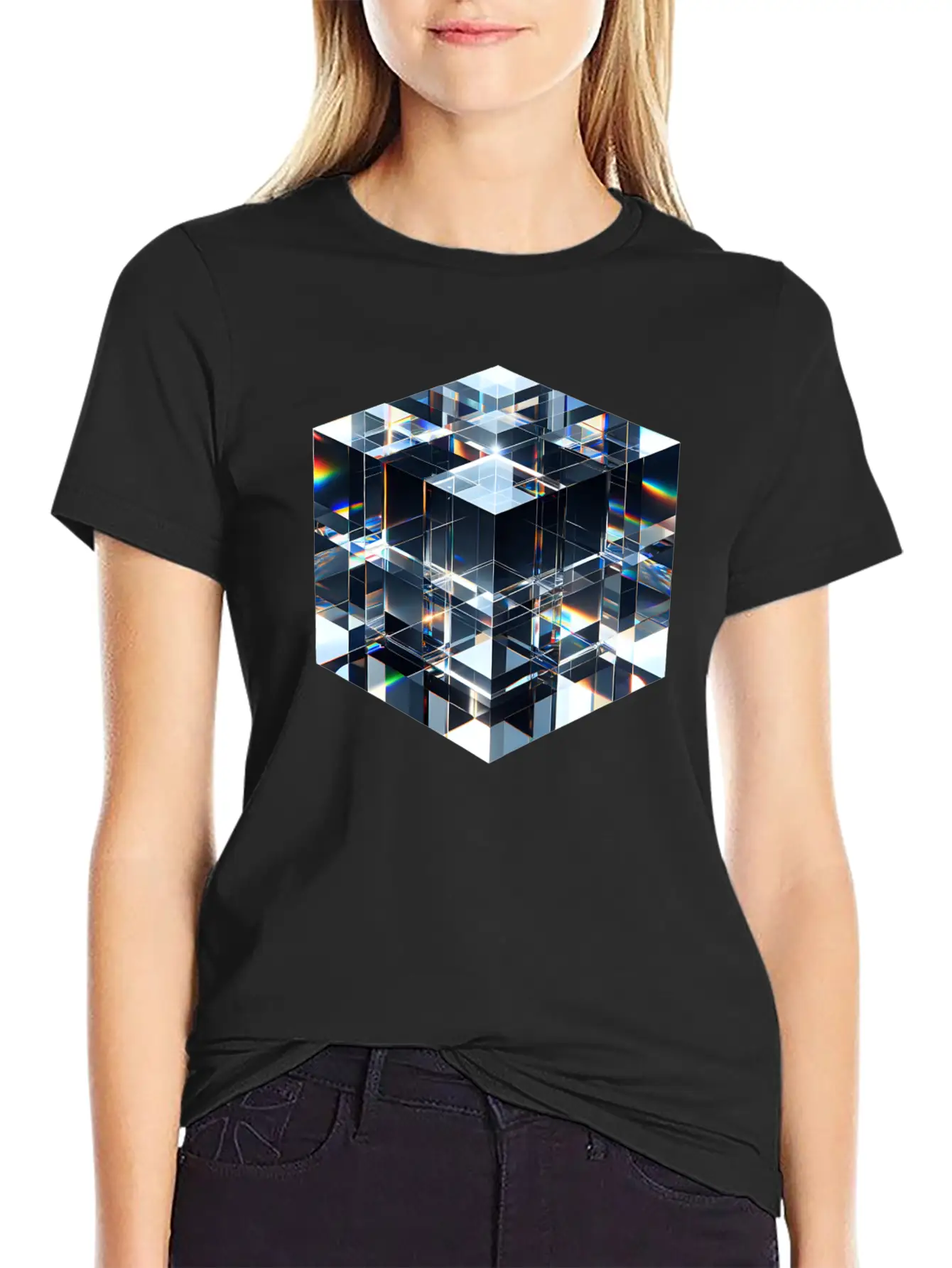 Abstract Crystal Cubes Basic Graphic T-Shirt – Daily Comfort In Soft Cotton