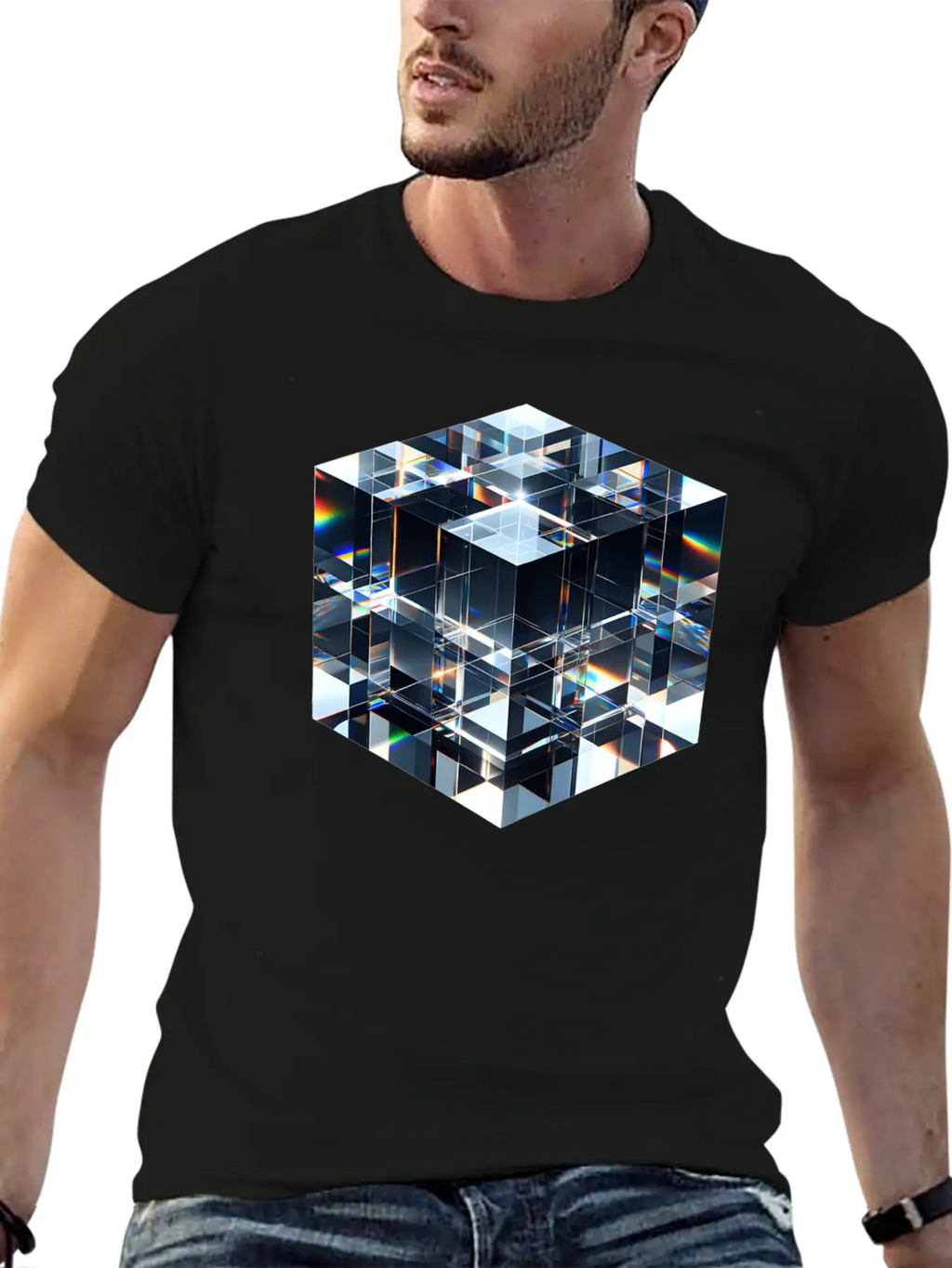 Abstract Crystal Cubes Basic Graphic T-Shirt – Daily Comfort In Soft Cotton