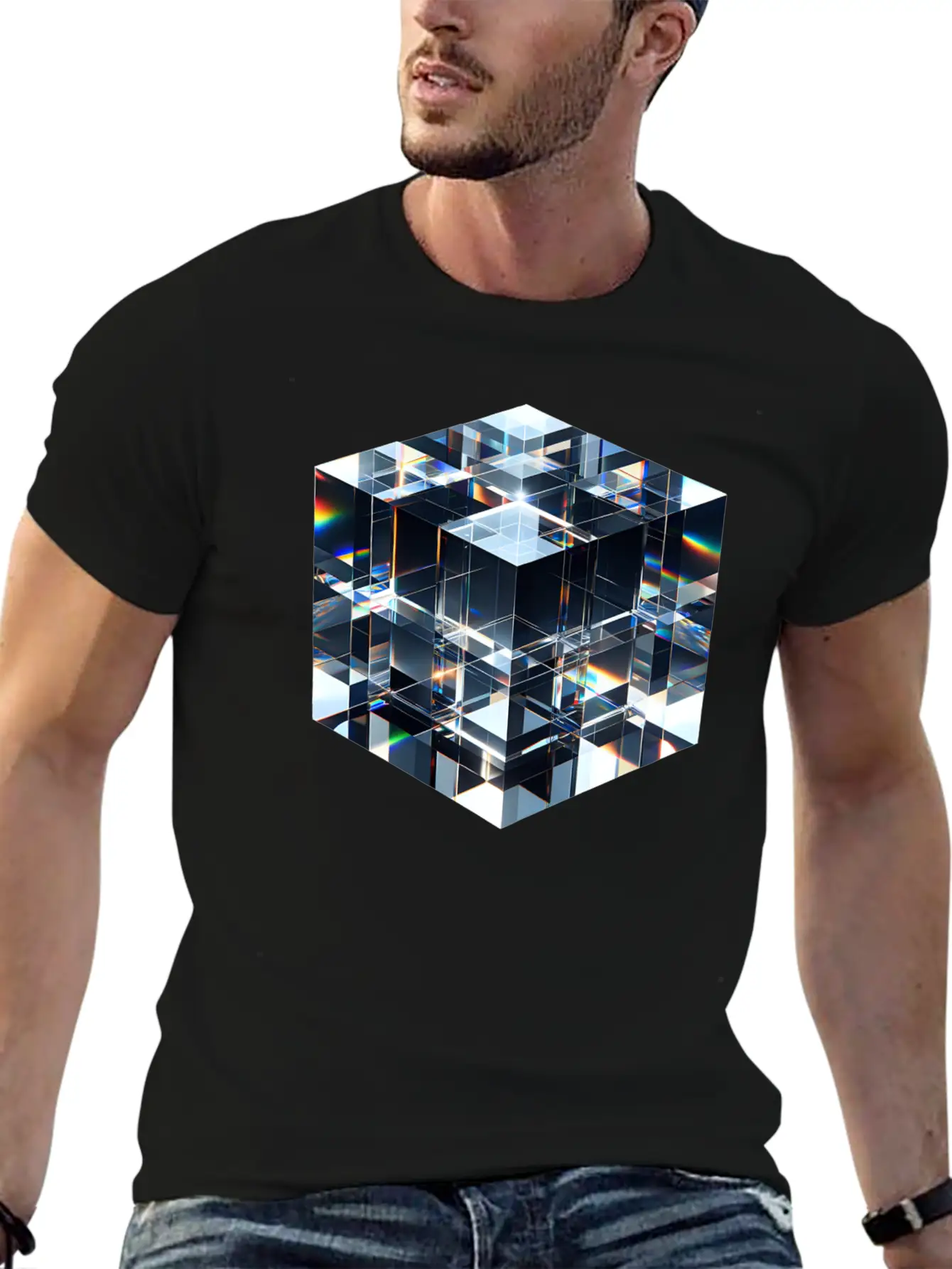 Abstract Crystal Cubes Basic Graphic T-Shirt – Daily Comfort In Soft Cotton