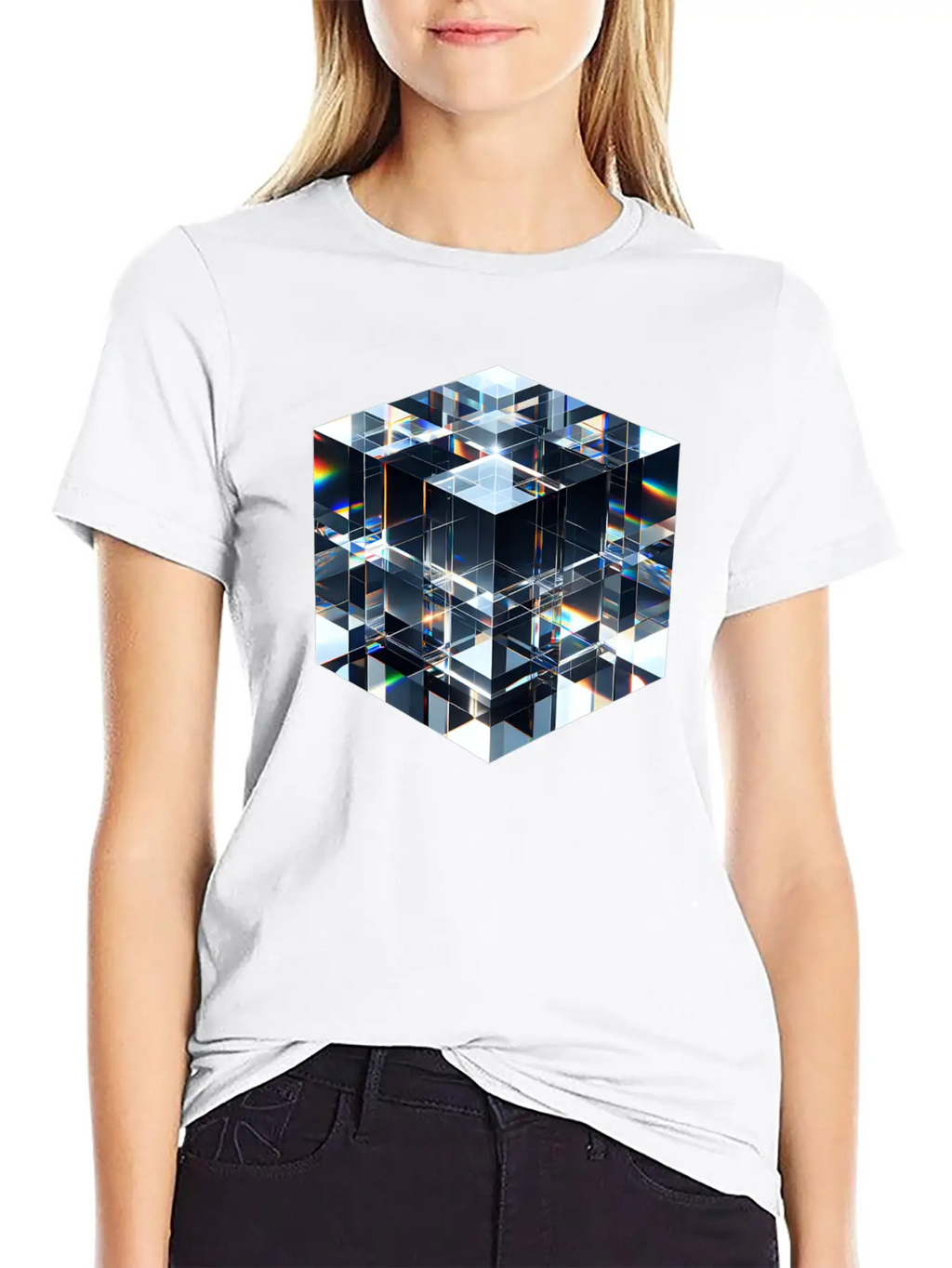 Abstract Crystal Cubes Basic Graphic T-Shirt – Daily Comfort In Soft Cotton