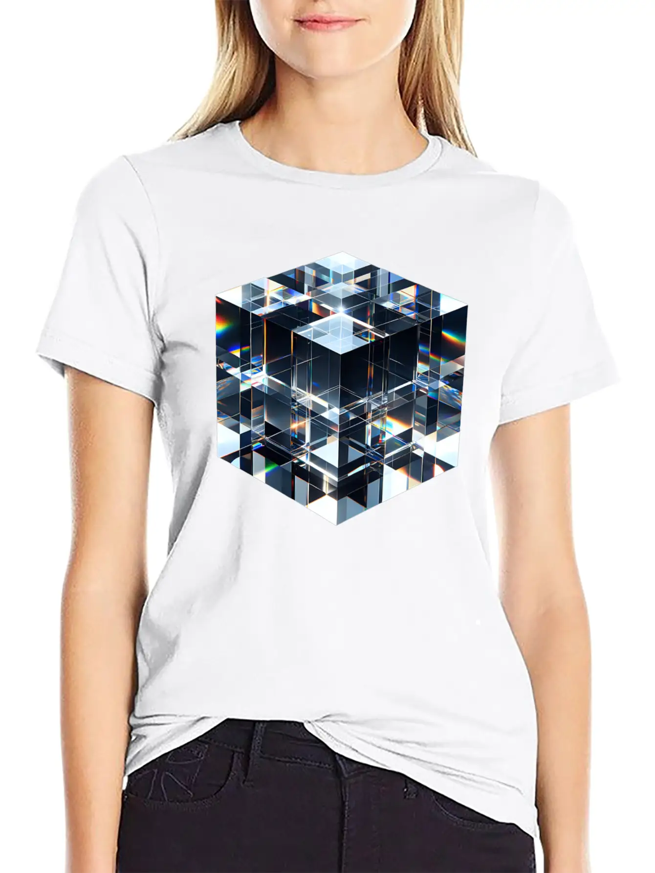 Abstract Crystal Cubes Basic Graphic T-Shirt – Daily Comfort In Soft Cotton