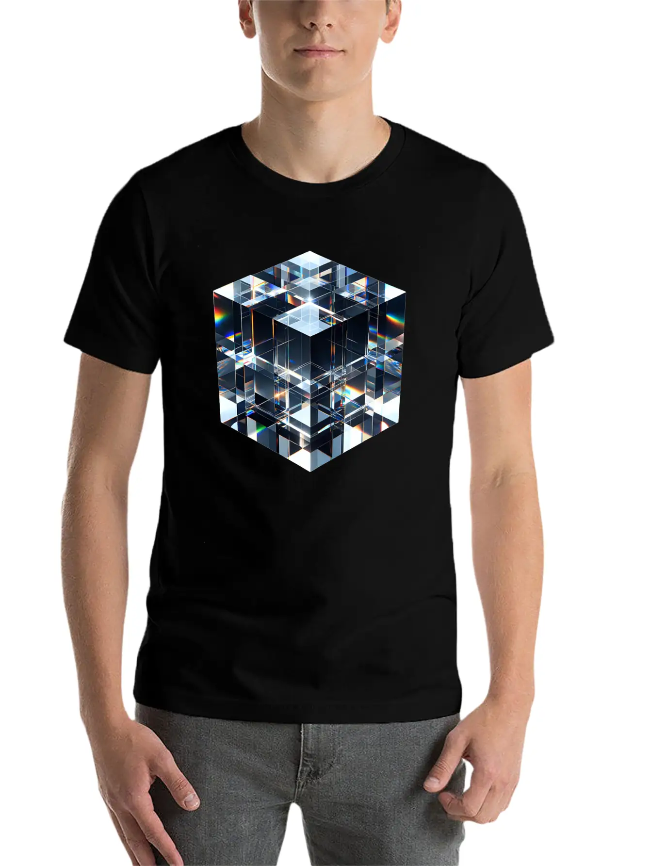 Abstract Crystal Cubes Basic Graphic T-Shirt – Daily Comfort In Soft Cotton