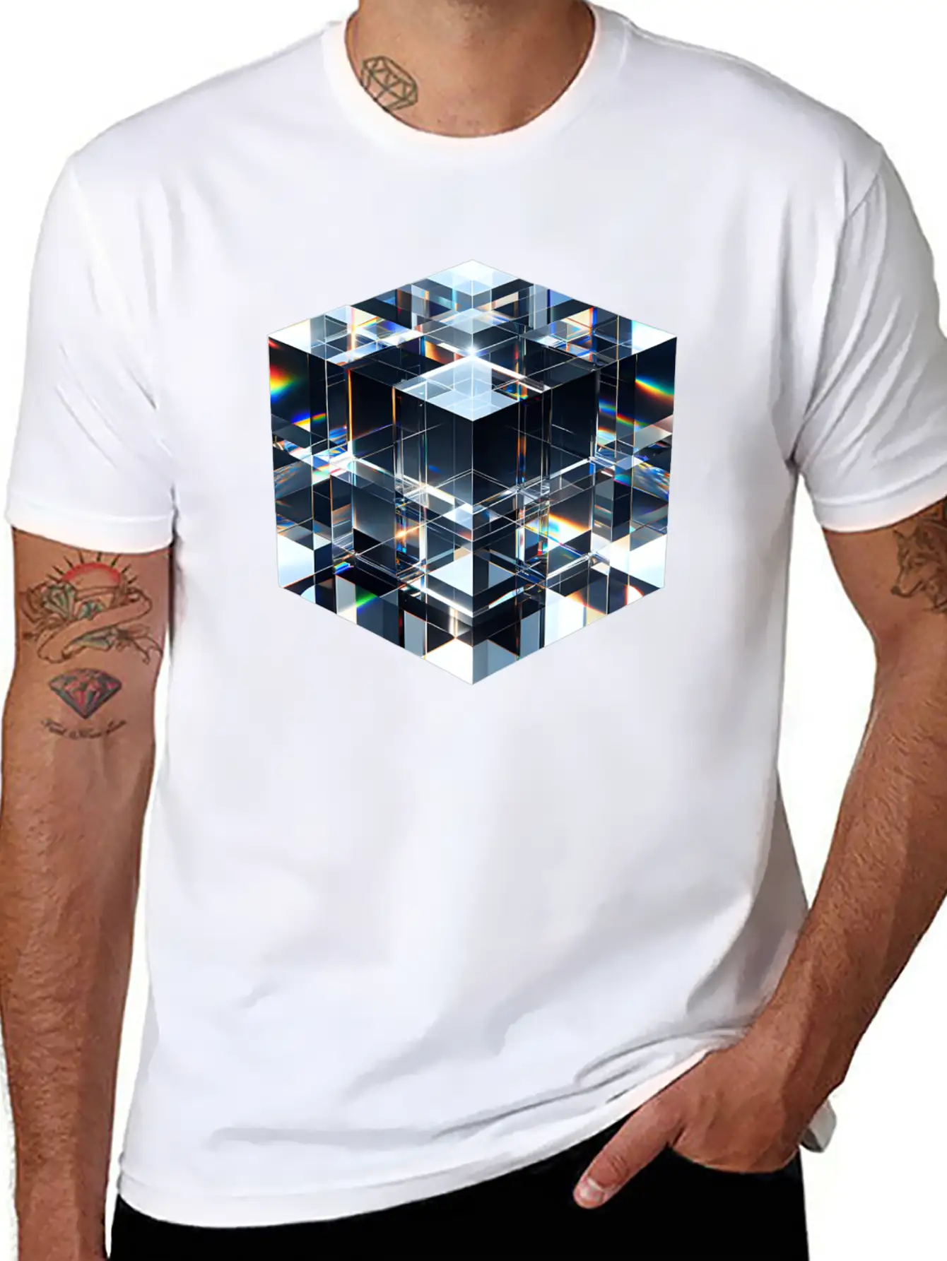 Abstract Crystal Cubes Basic Graphic T-Shirt – Daily Comfort In Soft Cotton