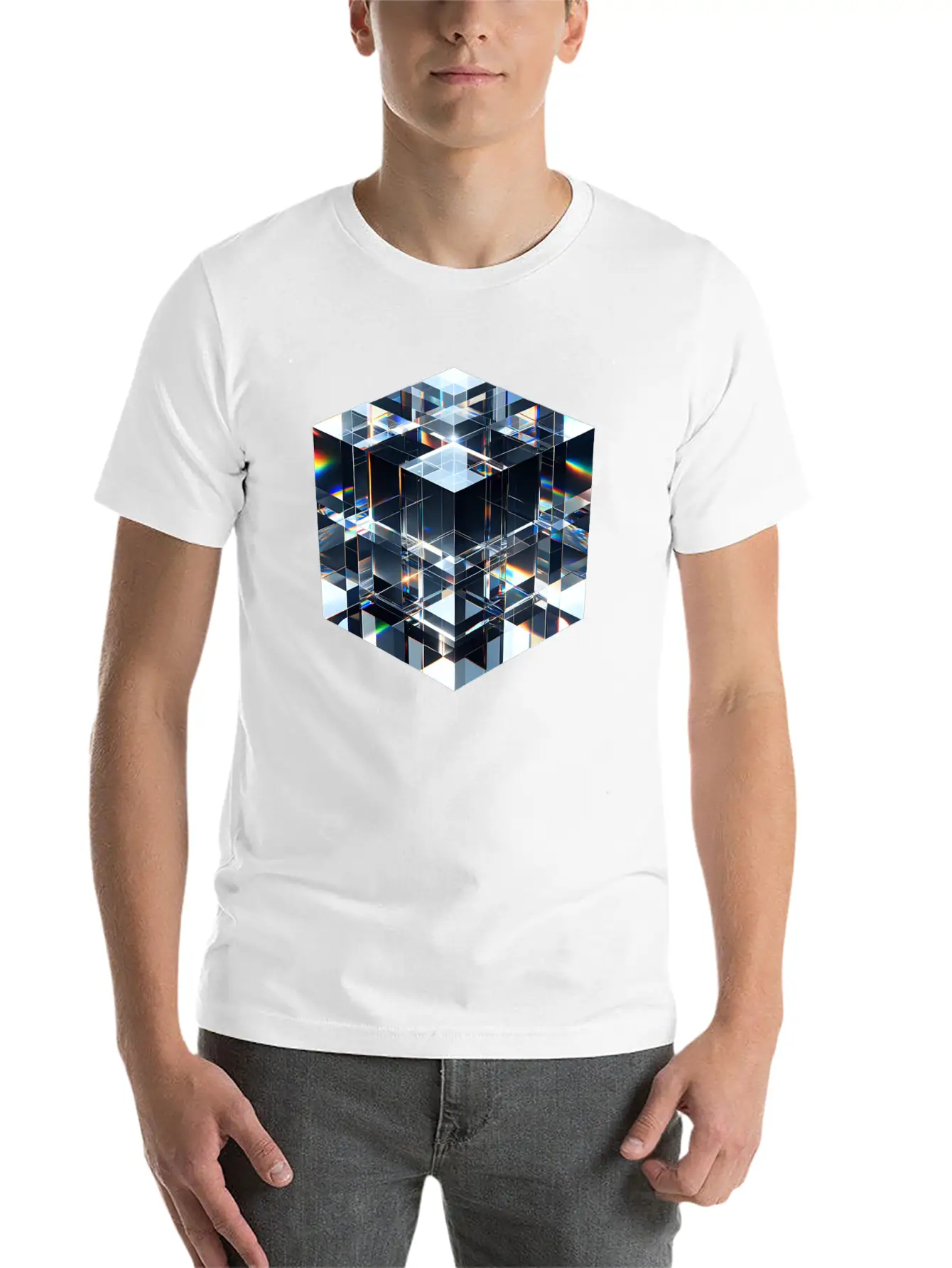 Abstract Crystal Cubes Basic Graphic T-Shirt – Daily Comfort In Soft Cotton