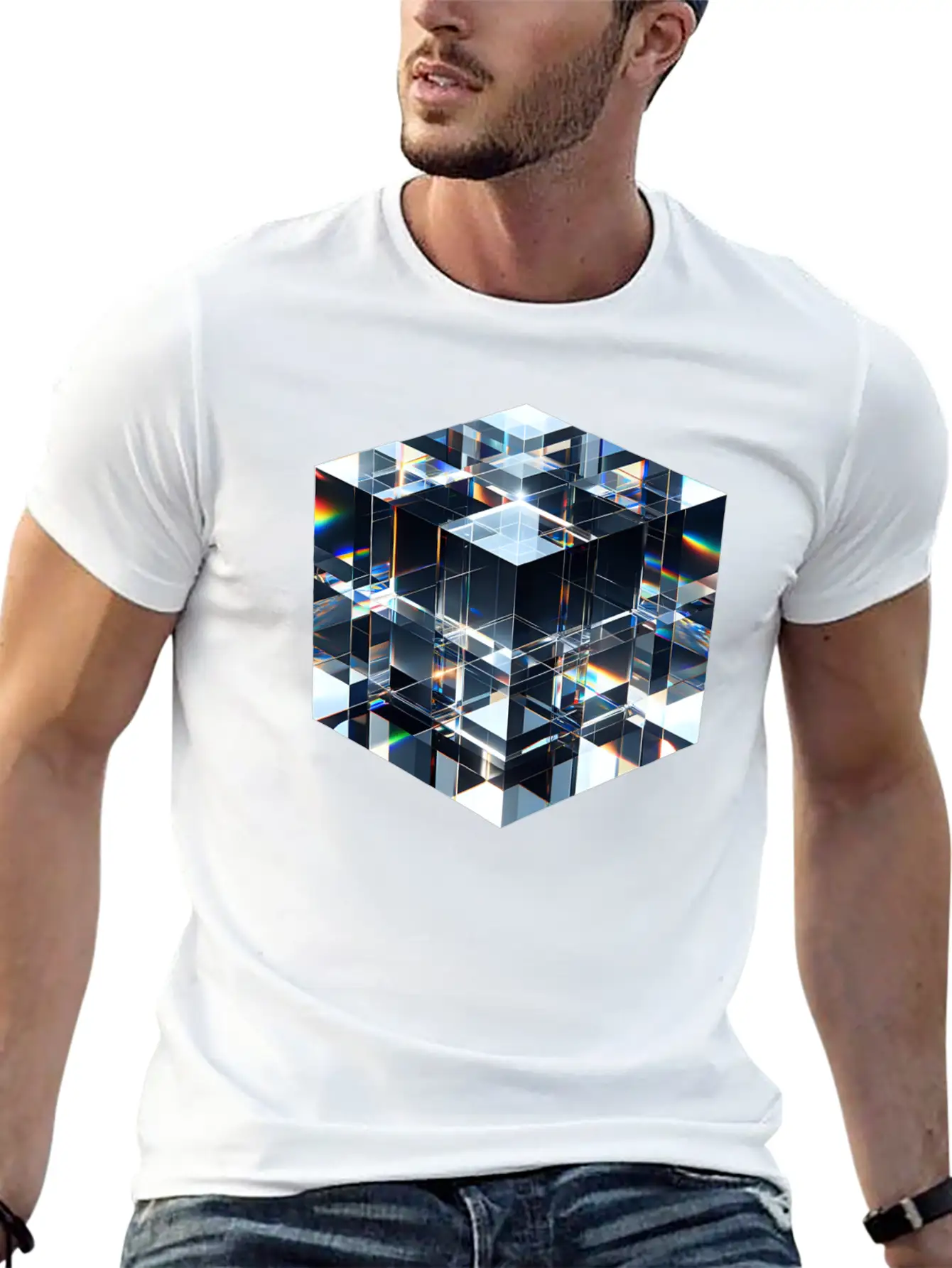 Abstract Crystal Cubes Basic Graphic T-Shirt – Daily Comfort In Soft Cotton