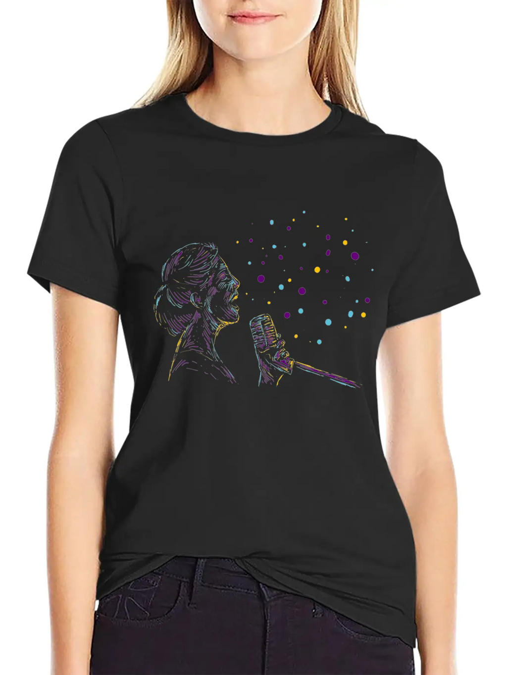 Abstract Female Singer Music Poster Painting Classic Crew Neck Graphic Tee – Everyday Minimal Look