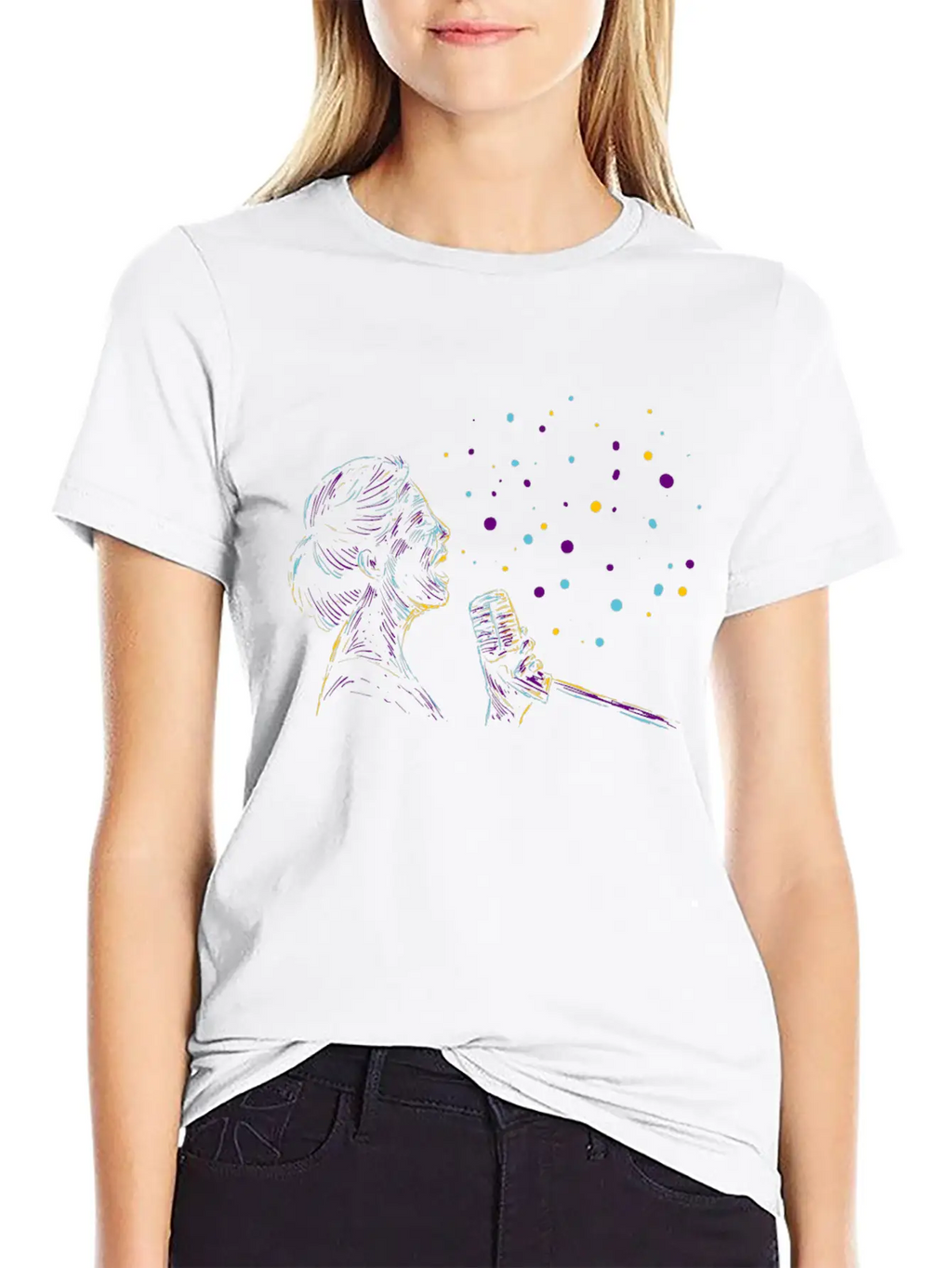 Abstract Female Singer Music Poster Painting Classic Crew Neck Graphic Tee – Everyday Minimal Look