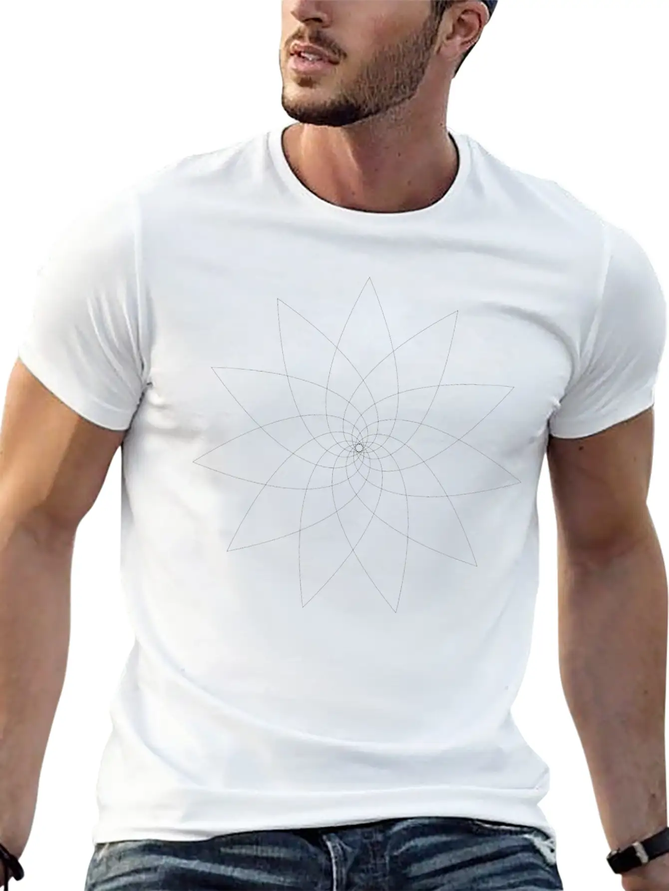 Abstract Flower Line Art Classic Crew Neck Graphic Tee – Everyday Minimal Look