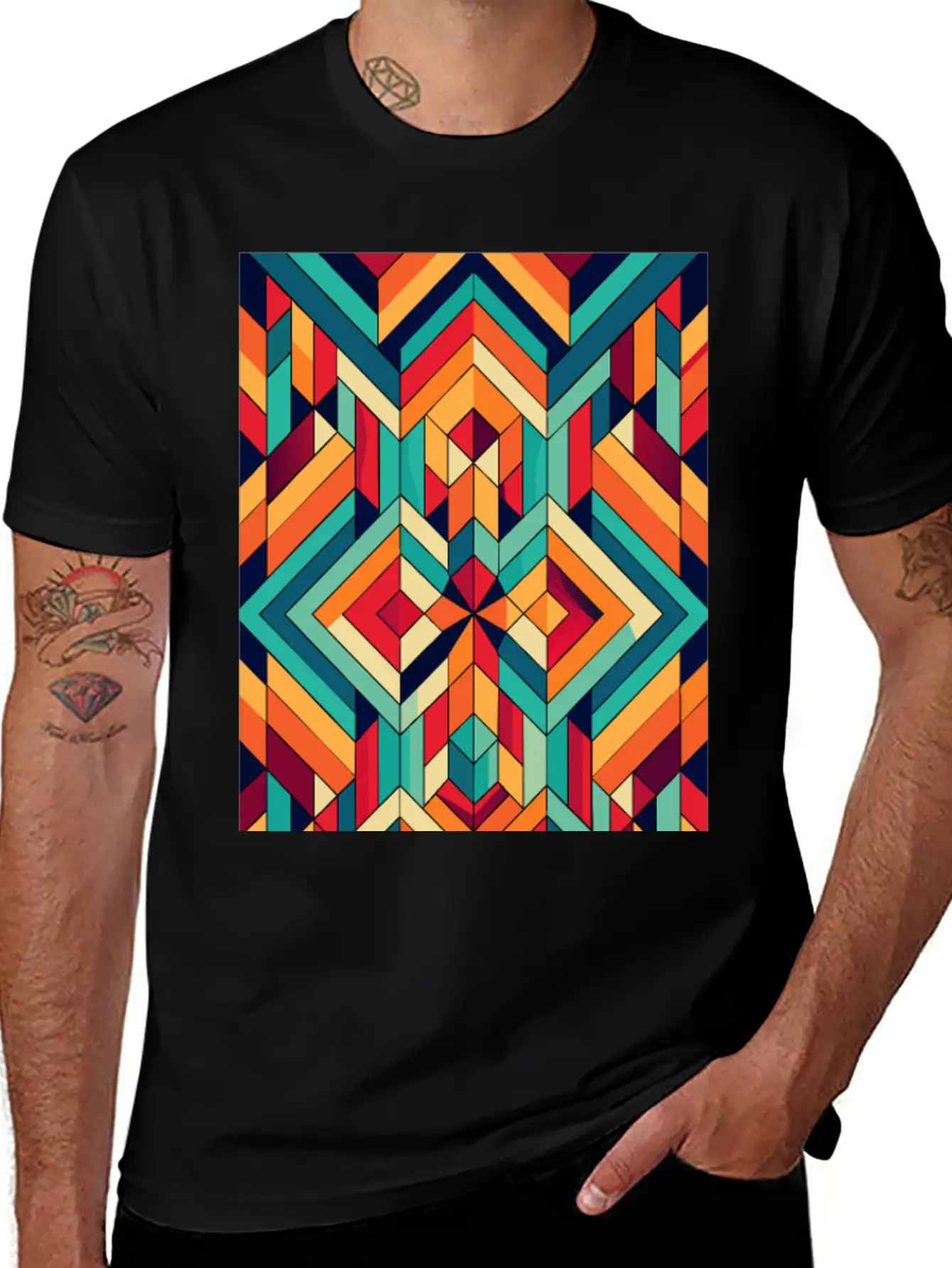 Abstract Minimal Geometric Design Classic Crew Neck Graphic Tee – Everyday Minimal Look
