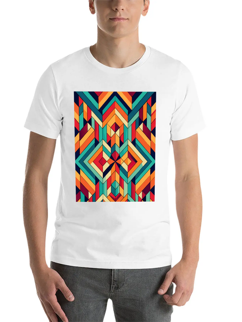 Abstract Minimal Geometric Design Classic Crew Neck Graphic Tee – Everyday Minimal Look