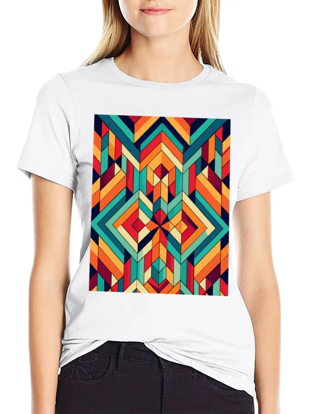 Abstract Minimal Geometric Design Classic Crew Neck Graphic Tee – Everyday Minimal Look