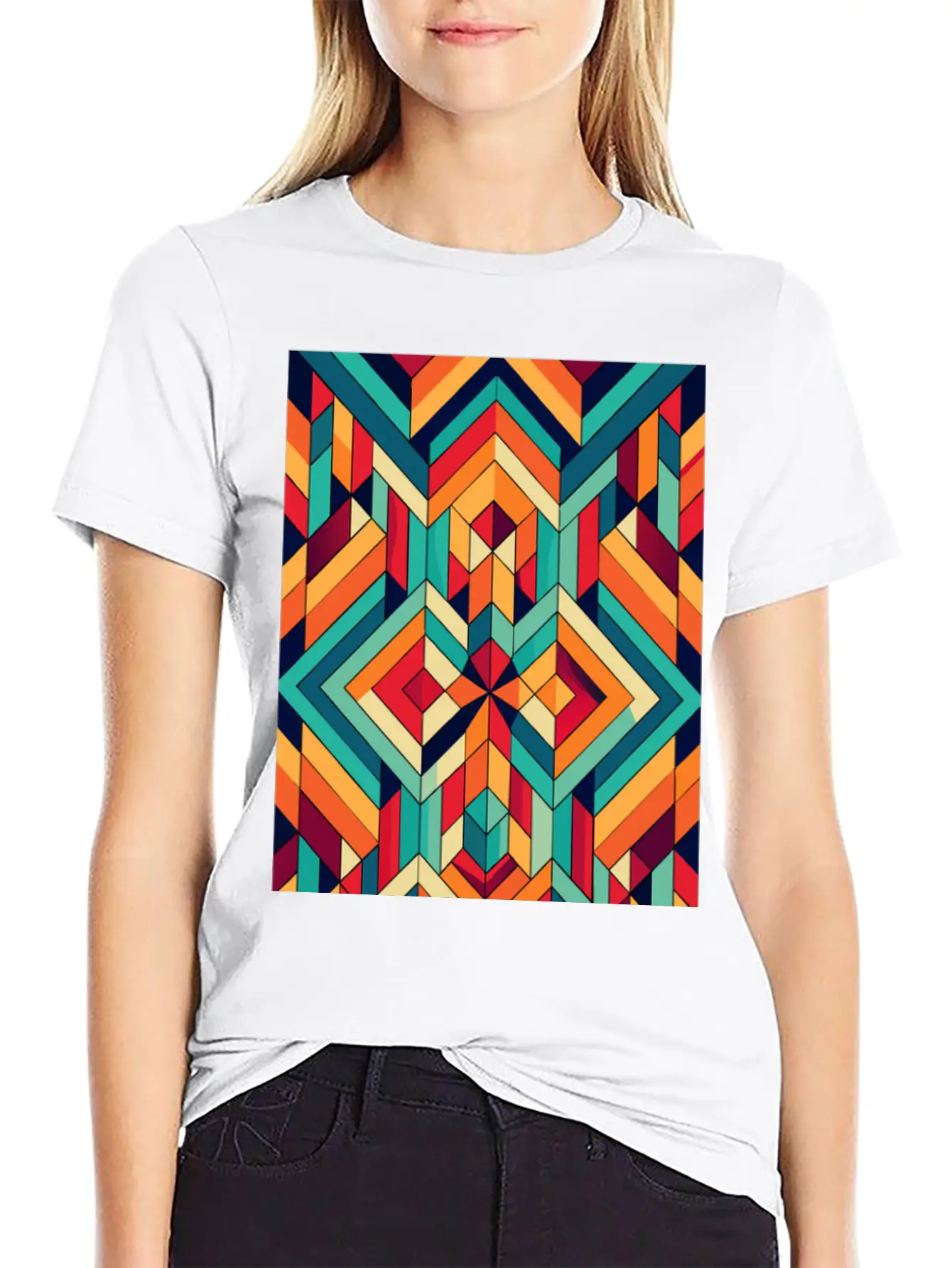 Abstract Minimal Geometric Design Classic Crew Neck Graphic Tee – Everyday Minimal Look