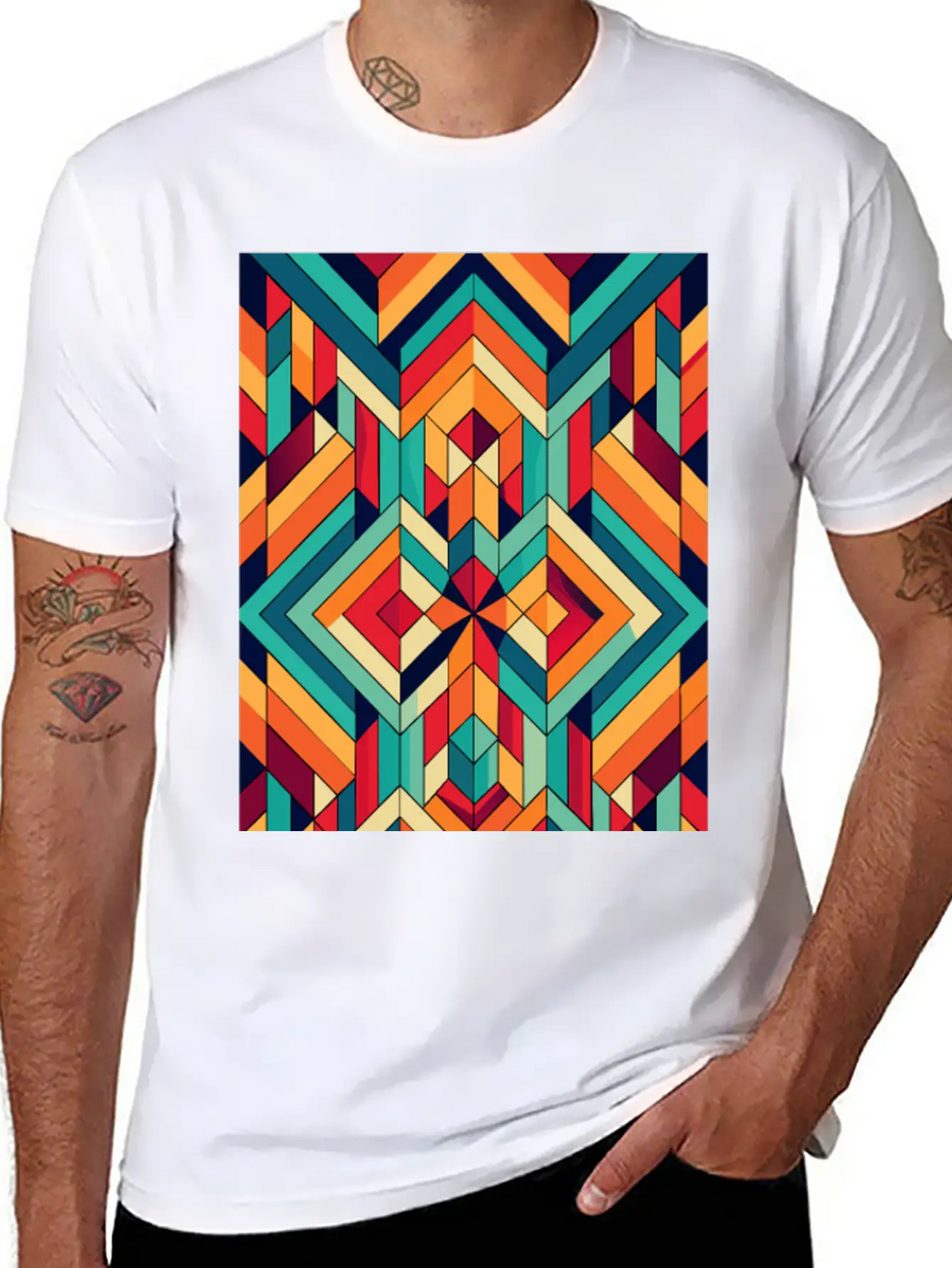 Abstract Minimal Geometric Design Classic Crew Neck Graphic Tee – Everyday Minimal Look