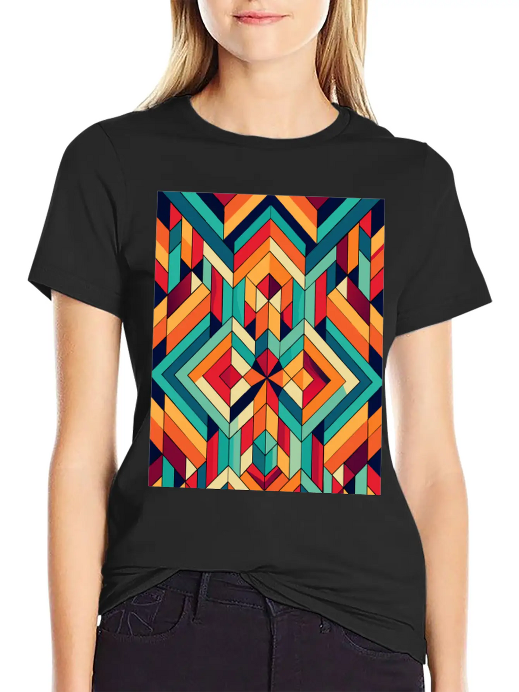 Abstract Minimal Geometric Design Classic Crew Neck Graphic Tee – Everyday Minimal Look