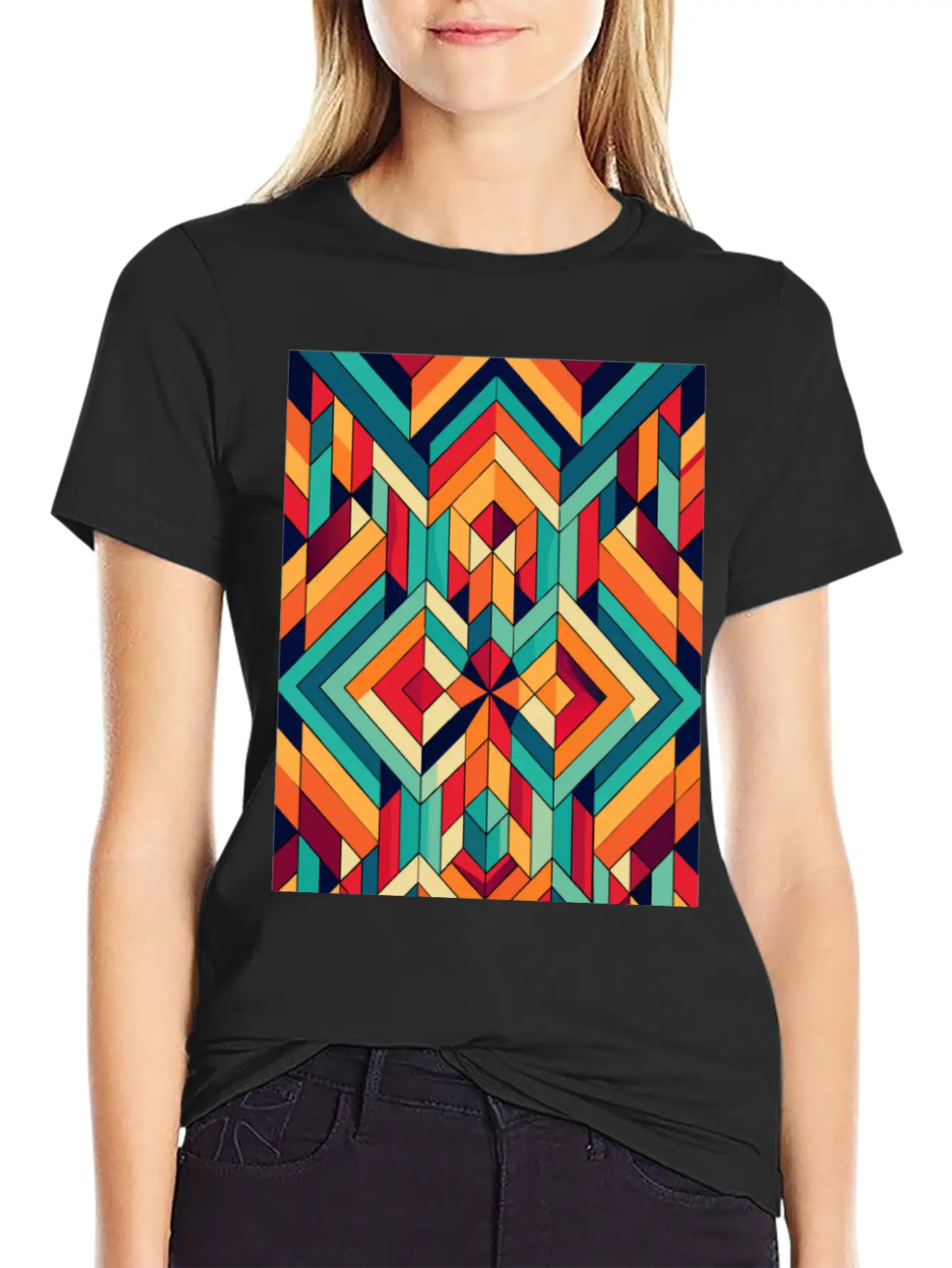 Abstract Minimal Geometric Design Classic Crew Neck Graphic Tee – Everyday Minimal Look