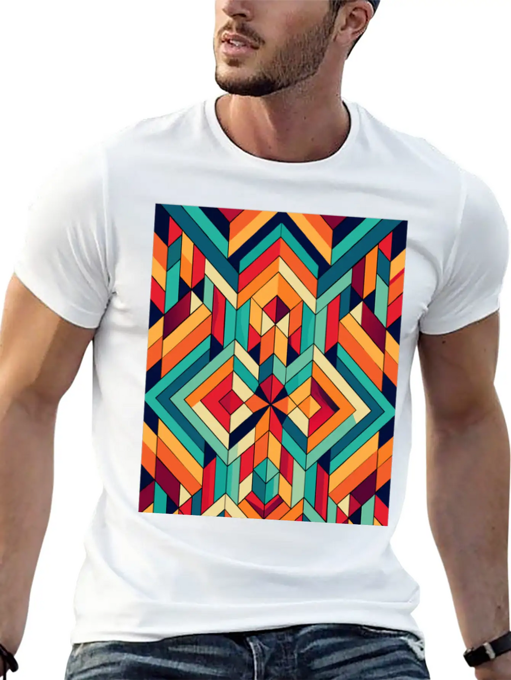 Abstract Minimal Geometric Design Classic Crew Neck Graphic Tee – Everyday Minimal Look