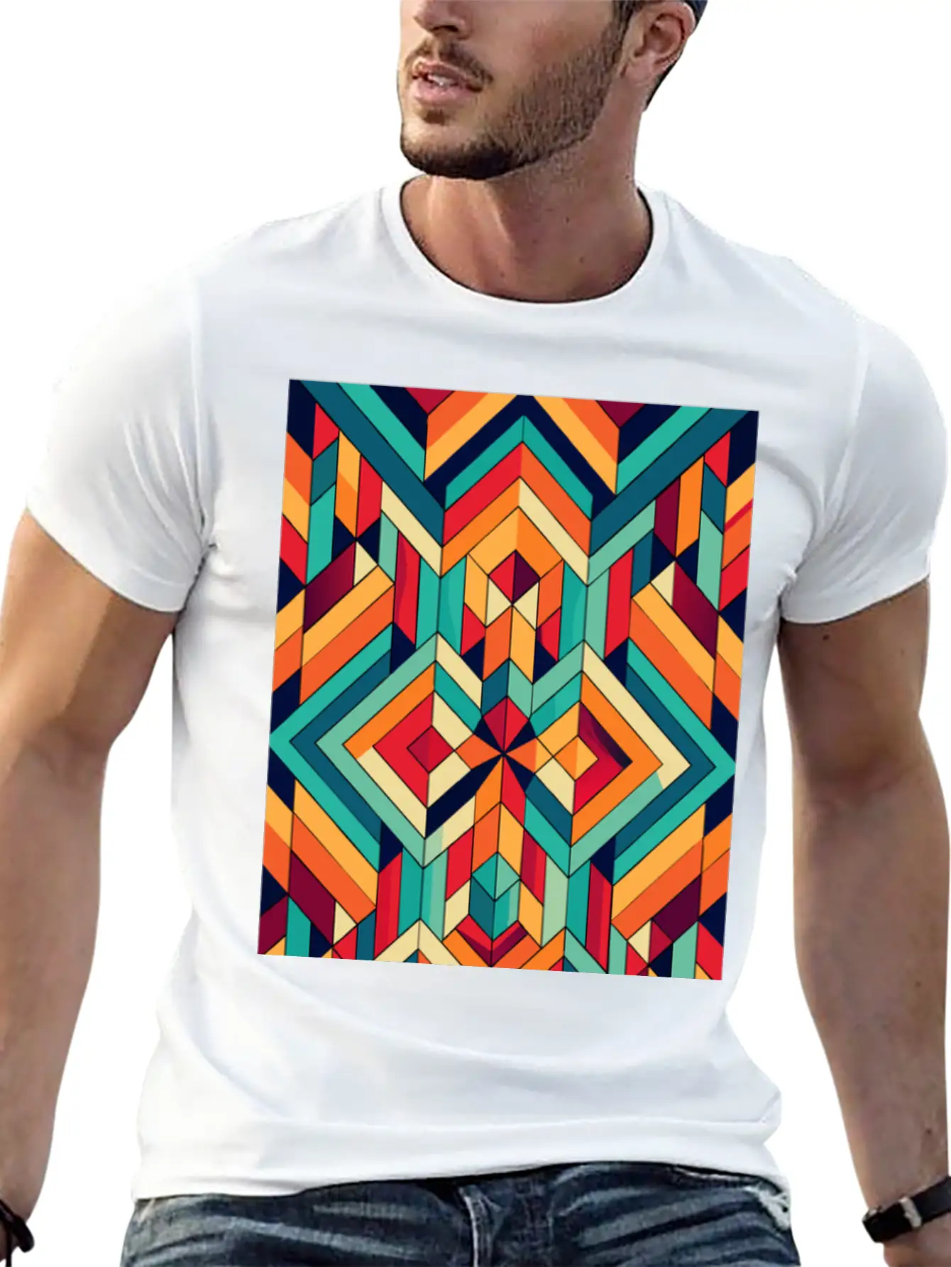 Abstract Minimal Geometric Design Classic Crew Neck Graphic Tee – Everyday Minimal Look