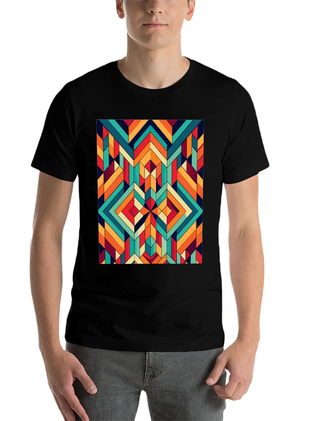 Abstract Minimal Geometric Design Classic Crew Neck Graphic Tee – Everyday Minimal Look