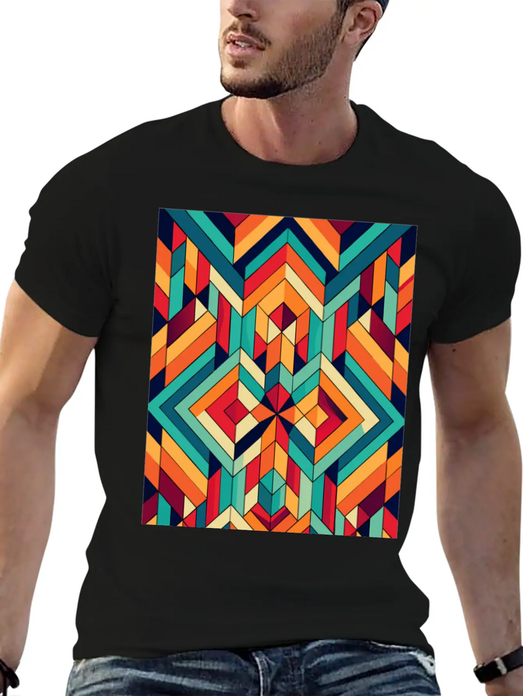 Abstract Minimal Geometric Design Classic Crew Neck Graphic Tee – Everyday Minimal Look