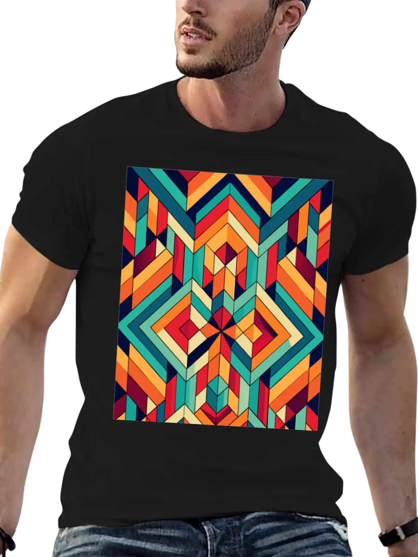 Abstract Minimal Geometric Design Classic Crew Neck Graphic Tee – Everyday Minimal Look