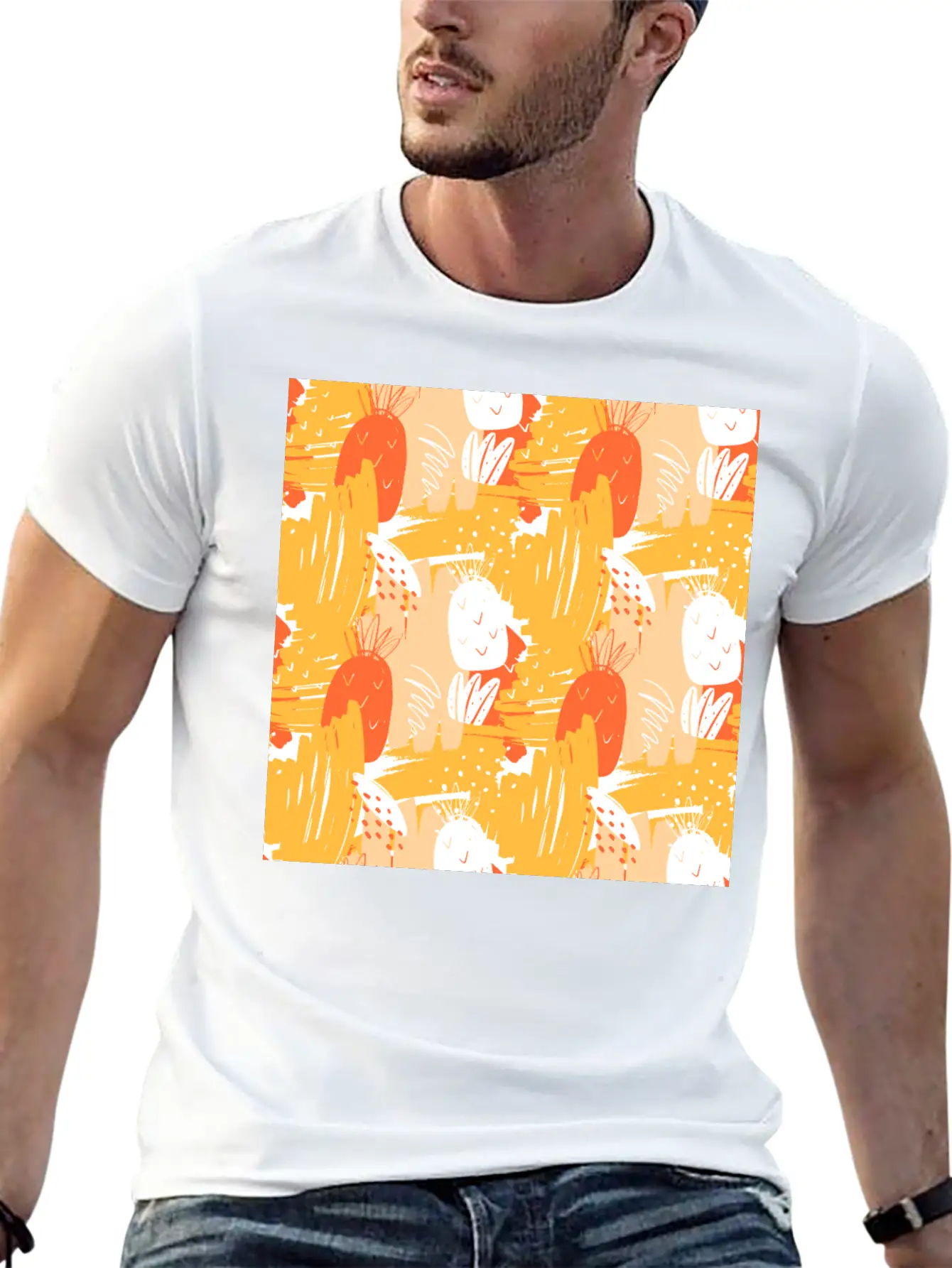 Abstract Pineapples Exotic Pattern Basic Graphic T-Shirt – Daily Comfort In Soft Cotton