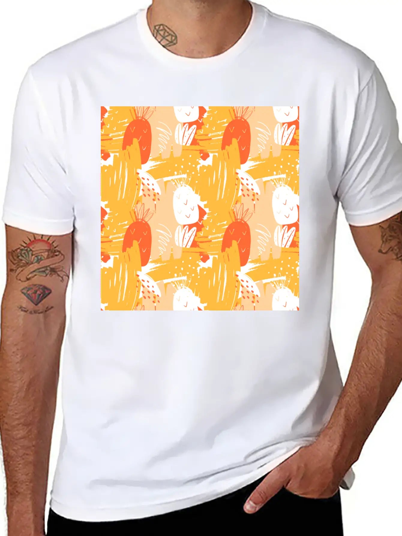 Abstract Pineapples Exotic Pattern Basic Graphic T-Shirt – Daily Comfort In Soft Cotton