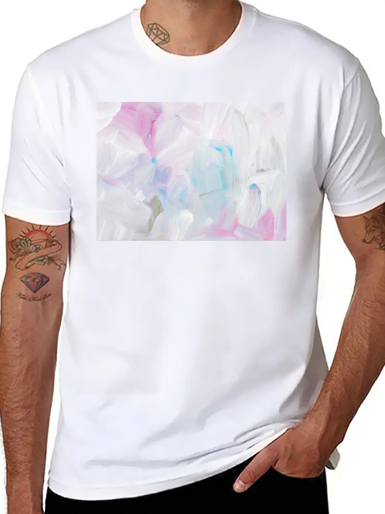 Abstract Pink Pastel Minimalist Painting Classic Crew Neck Graphic Tee – Everyday Minimal Look