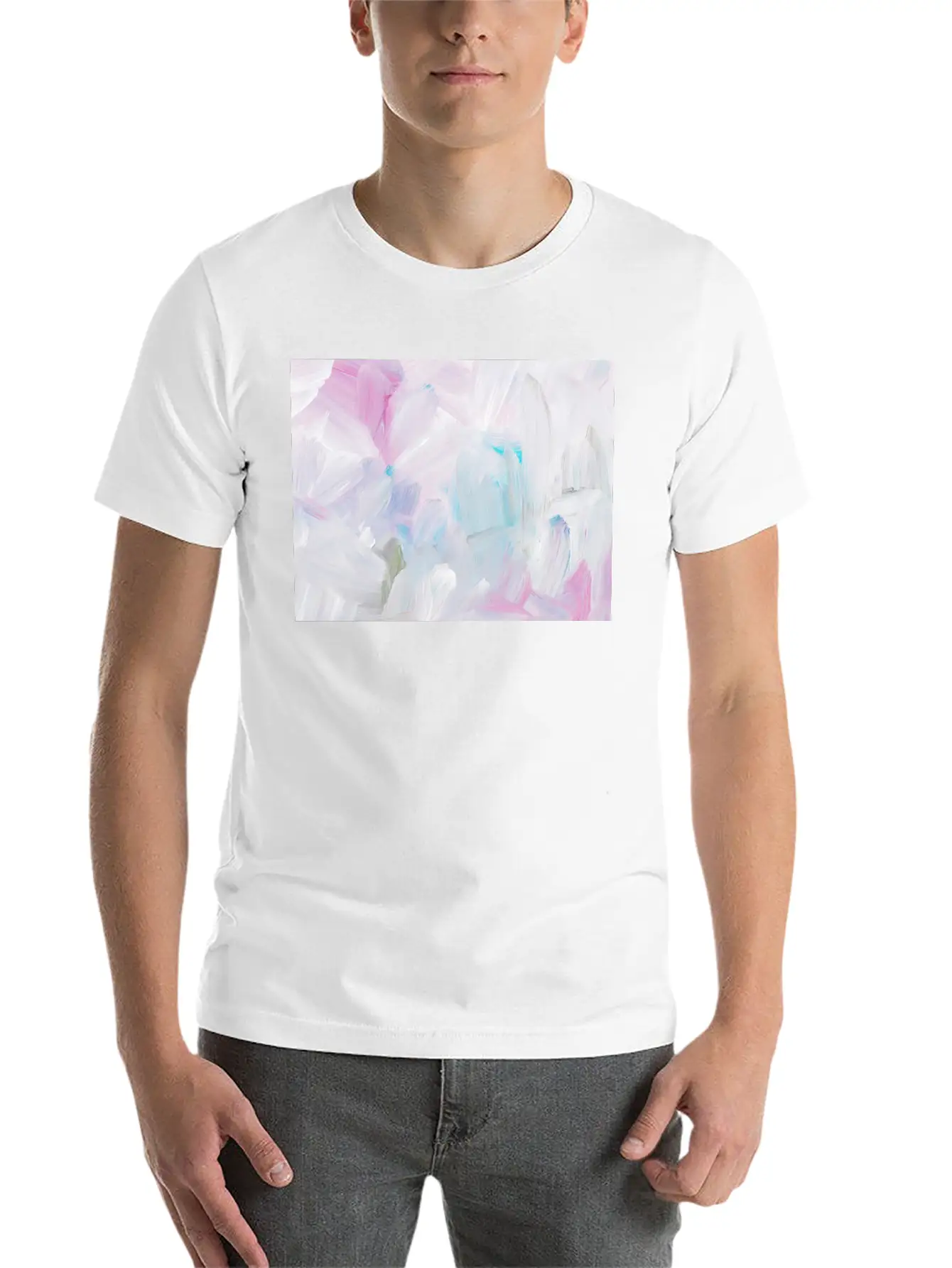 Abstract Pink Pastel Minimalist Painting Classic Crew Neck Graphic Tee – Everyday Minimal Look