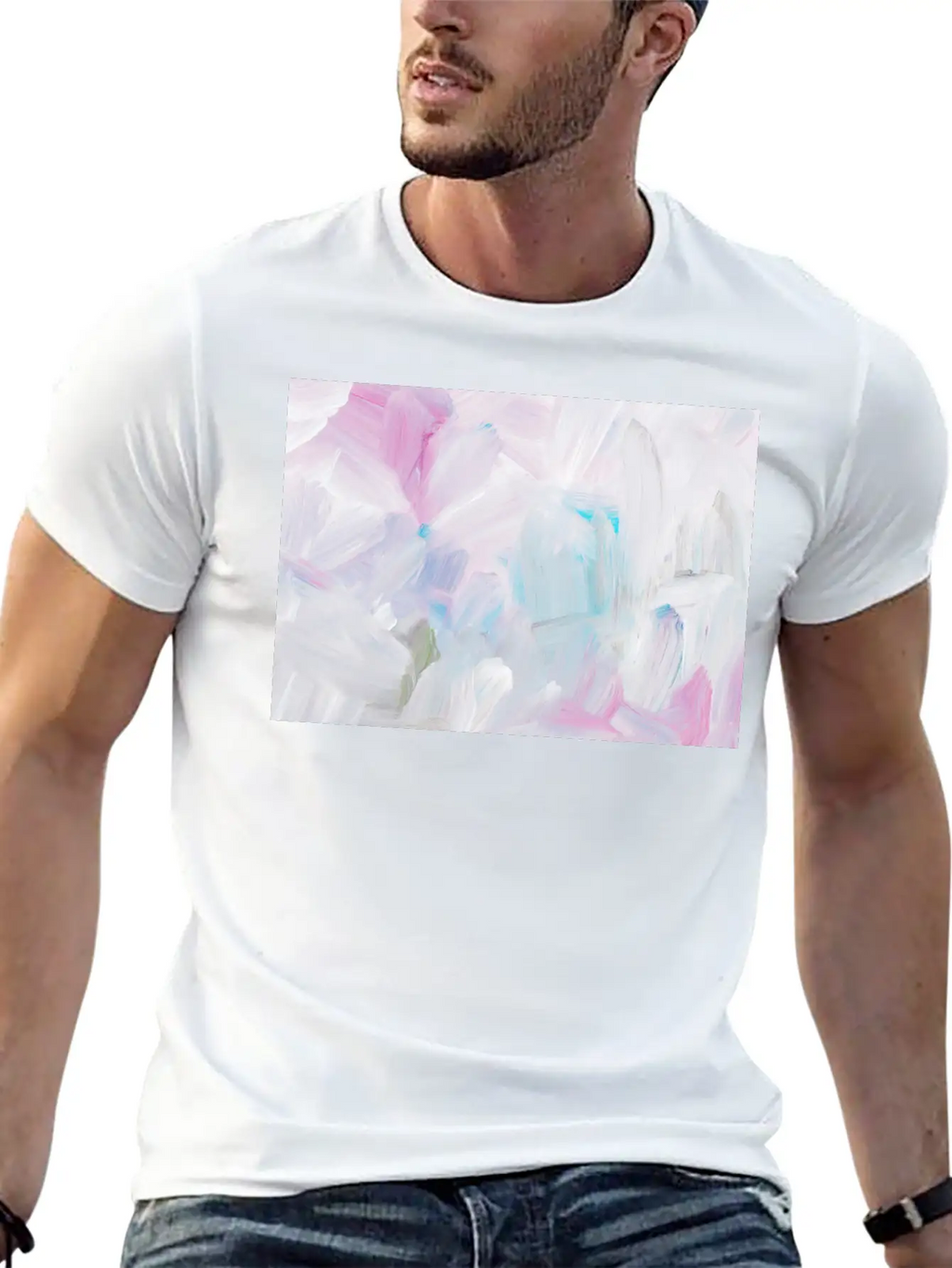 Abstract Pink Pastel Minimalist Painting Classic Crew Neck Graphic Tee – Everyday Minimal Look