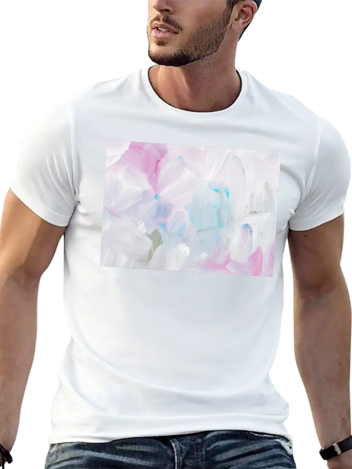 Abstract Pink Pastel Minimalist Painting Classic Crew Neck Graphic Tee – Everyday Minimal Look