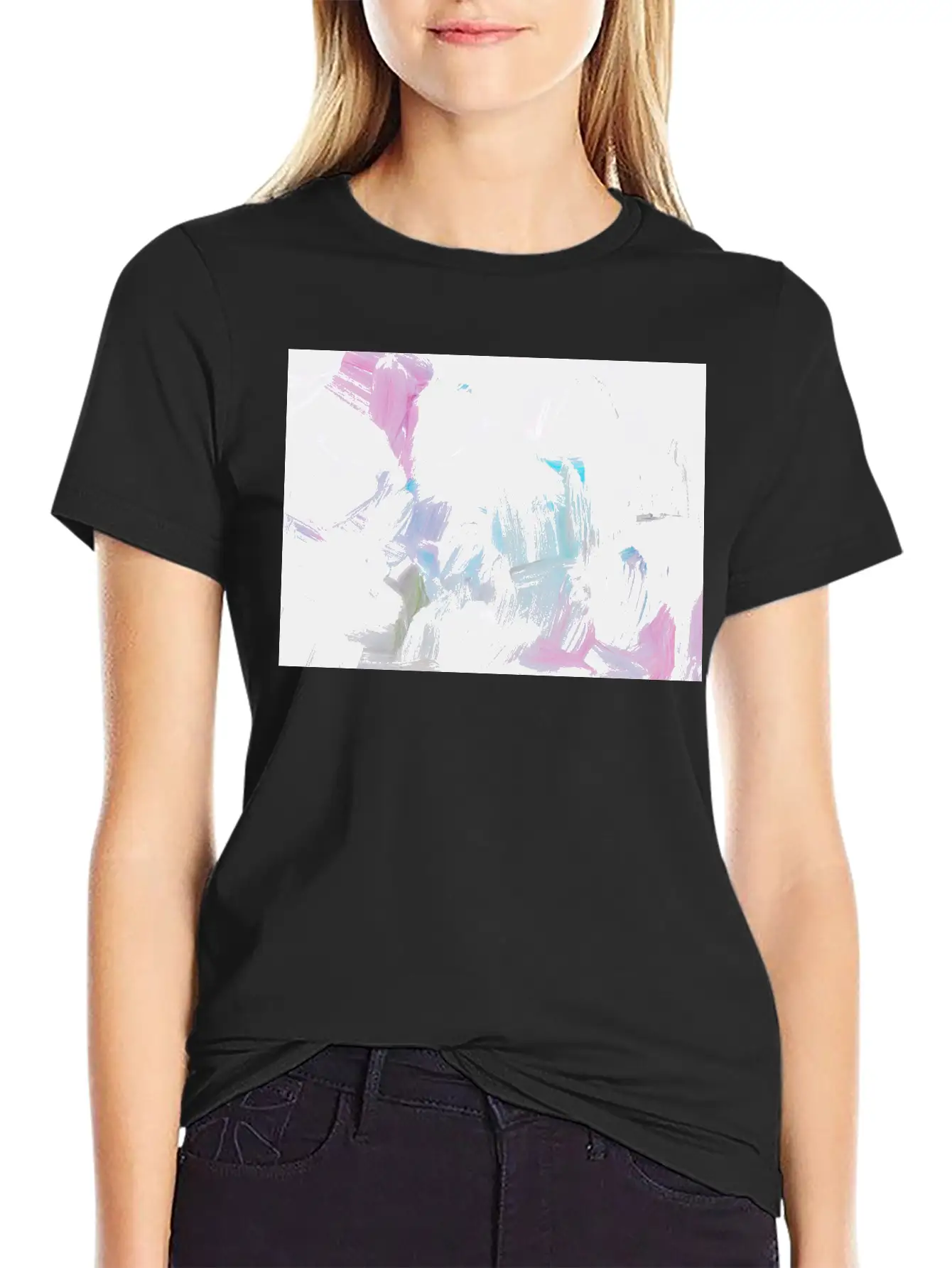Abstract Pink Pastel Minimalist Painting Classic Crew Neck Graphic Tee – Everyday Minimal Look