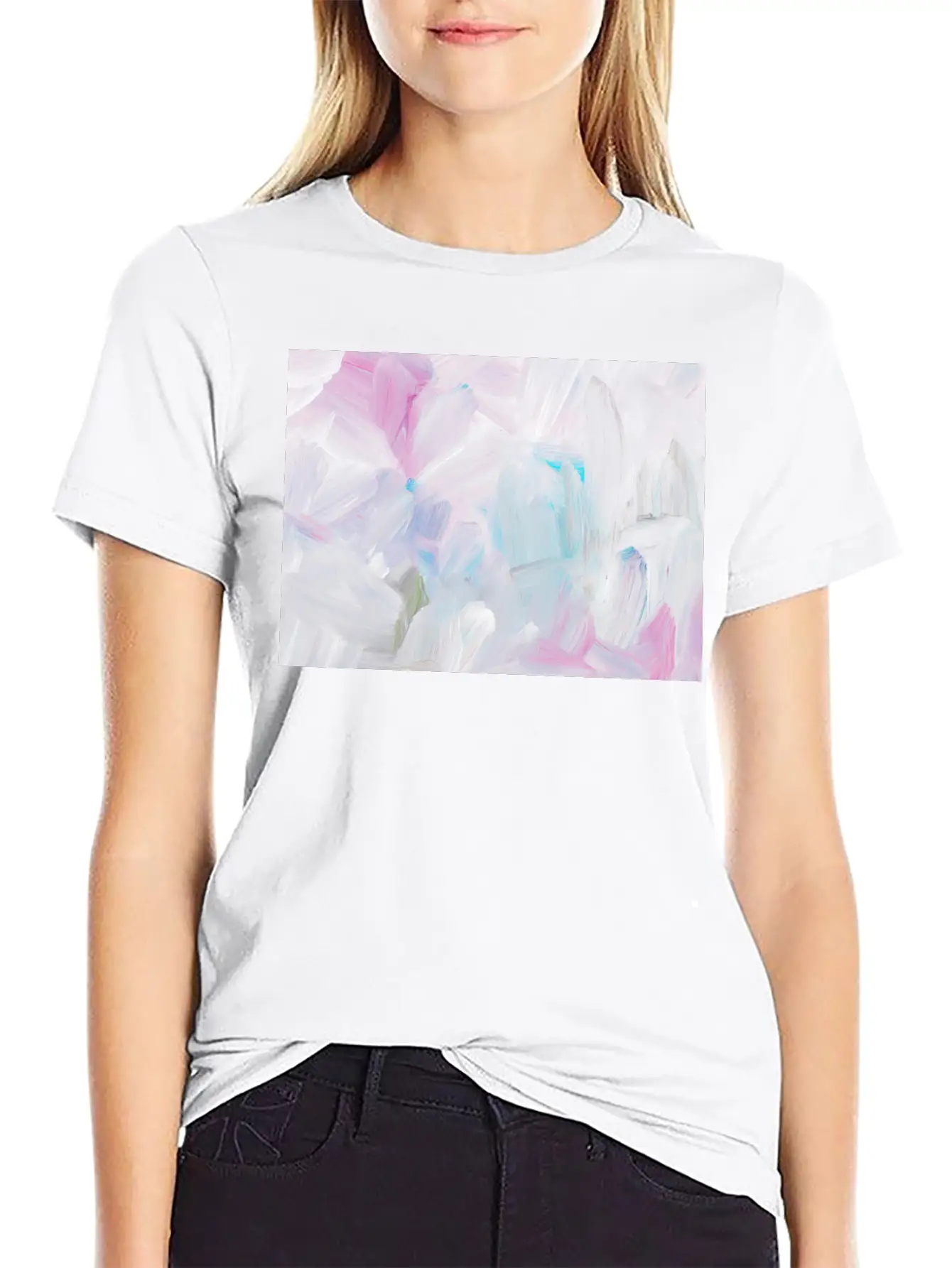 Abstract Pink Pastel Minimalist Painting Classic Crew Neck Graphic Tee – Everyday Minimal Look