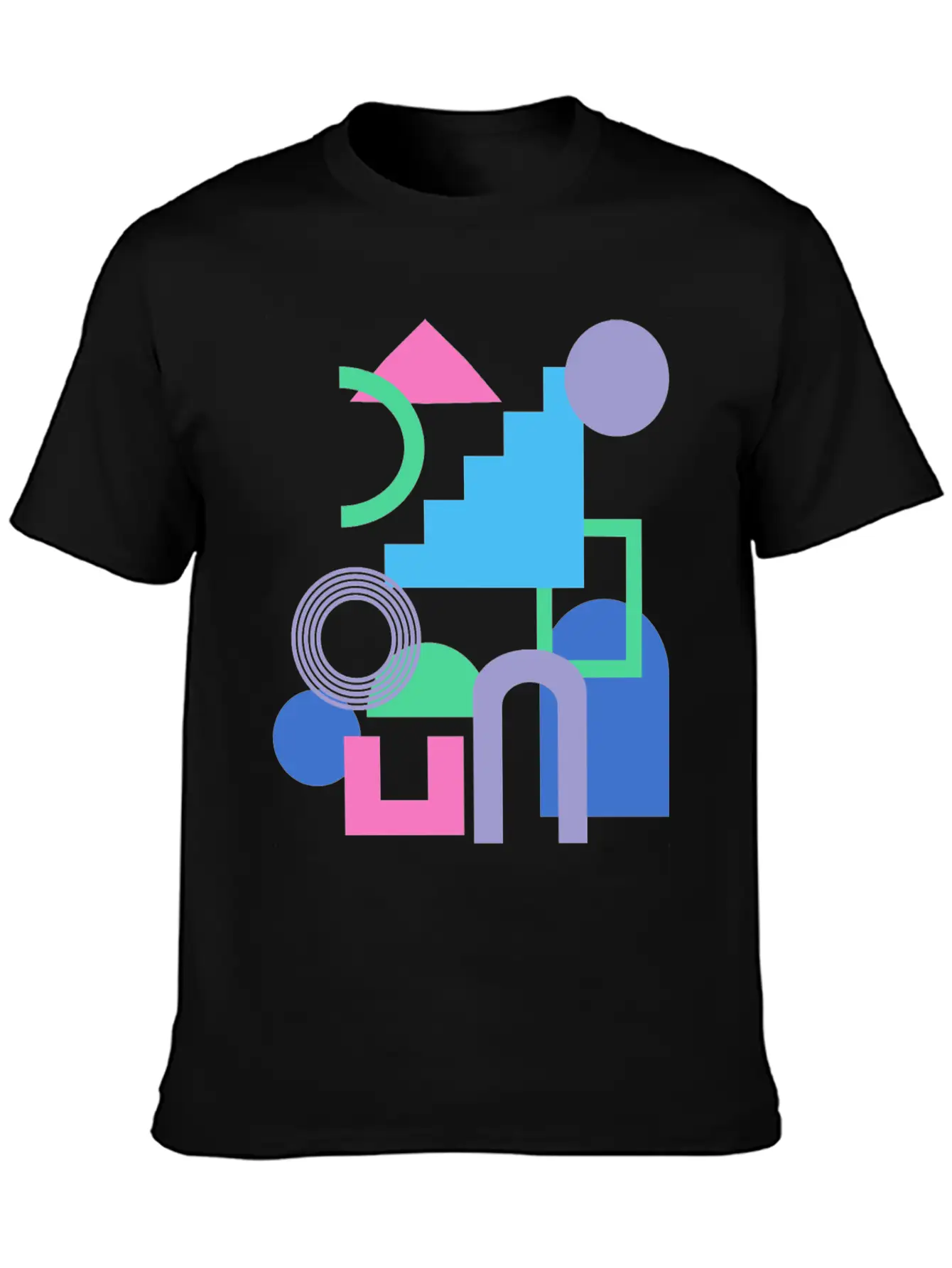 Abstract Shape Collage In Bright 90s Colors Timeless Short Sleeve Tee – Comfy And Minimalist Design
