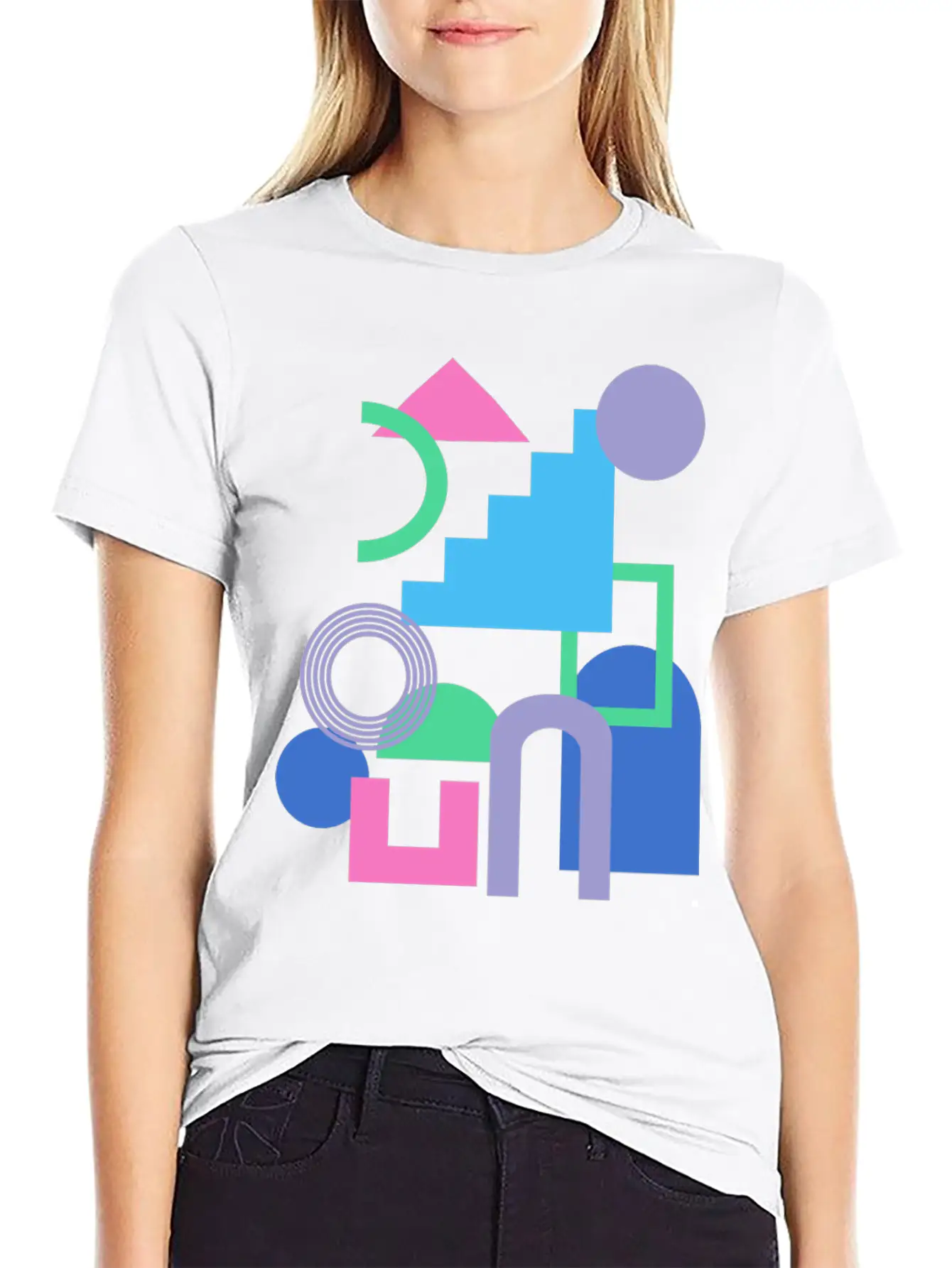 Abstract Shape Collage In Bright 90s Colors Timeless Short Sleeve Tee – Comfy And Minimalist Design
