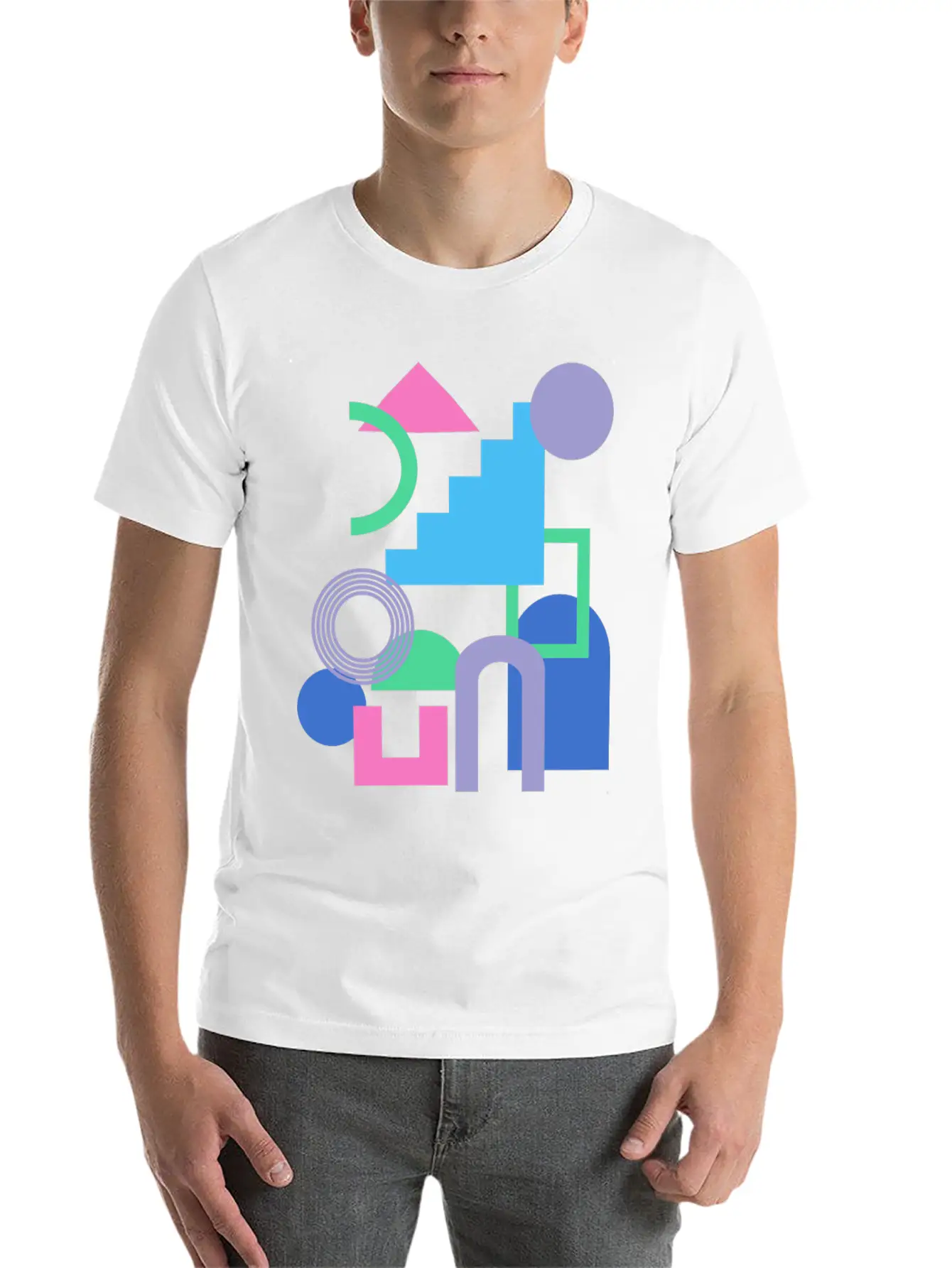 Abstract Shape Collage In Bright 90s Colors Timeless Short Sleeve Tee – Comfy And Minimalist Design