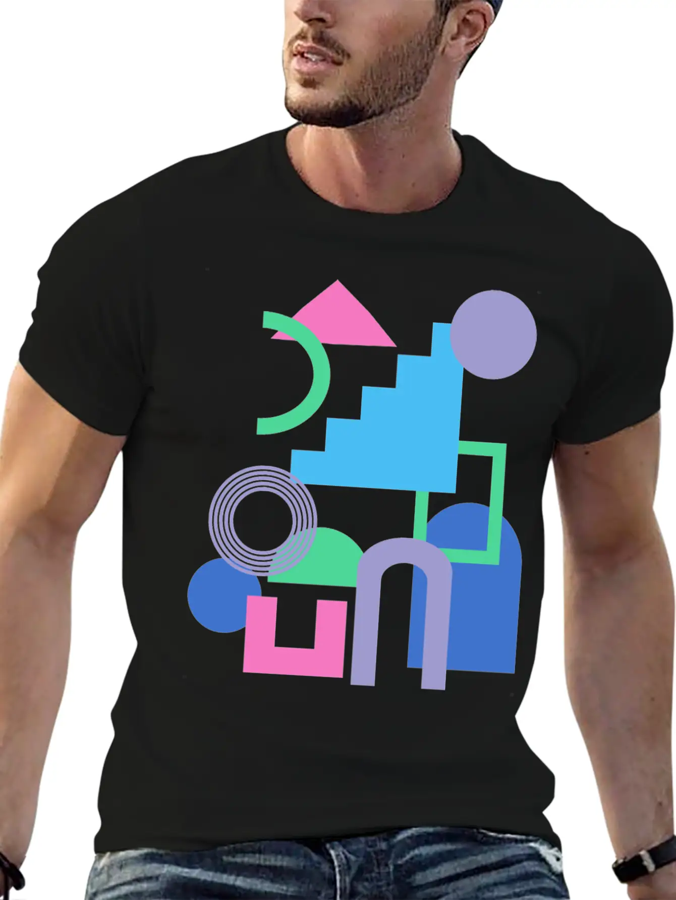 Abstract Shape Collage In Bright 90s Colors Timeless Short Sleeve Tee – Comfy And Minimalist Design