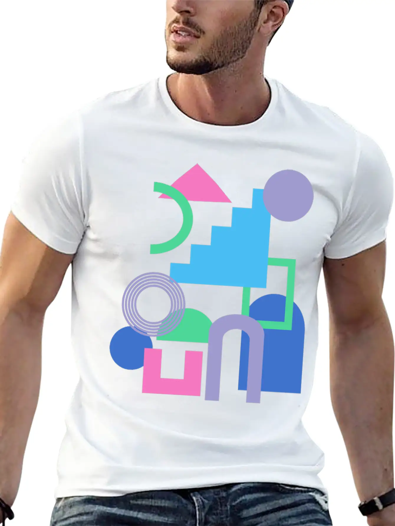 Abstract Shape Collage In Bright 90s Colors Timeless Short Sleeve Tee – Comfy And Minimalist Design