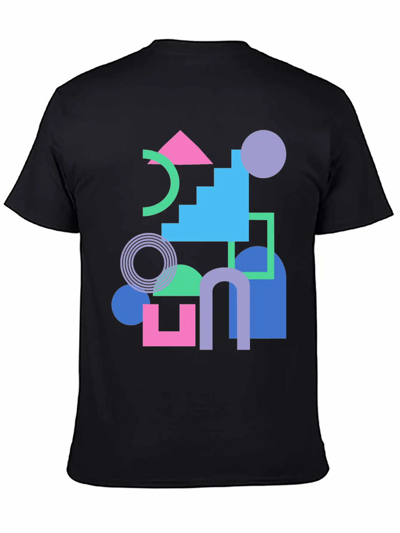 Abstract Shape Collage In Bright 90s Colors Timeless Short Sleeve Tee – Comfy And Minimalist Design