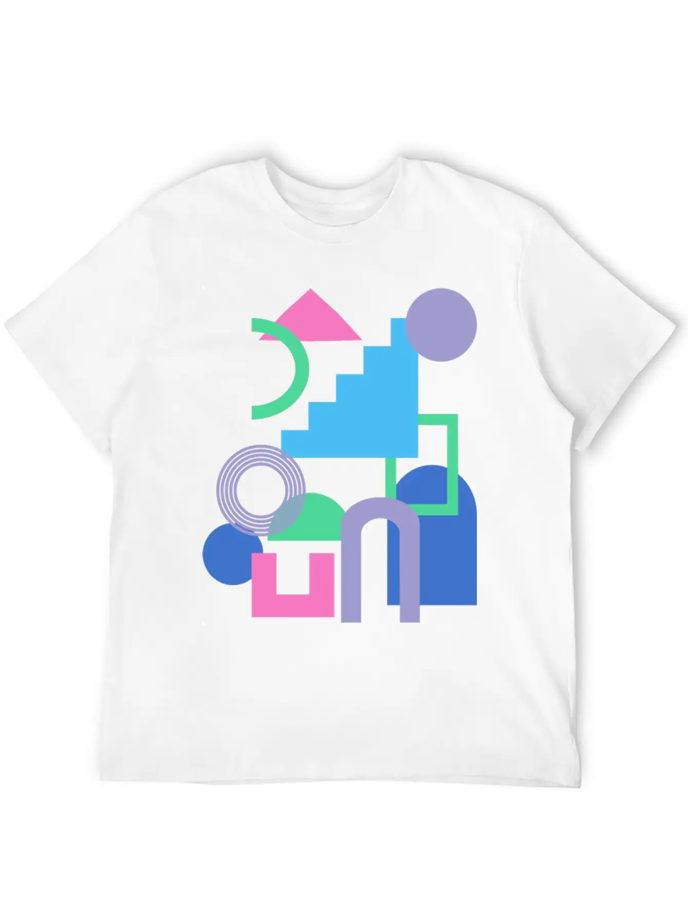 Abstract Shape Collage In Bright 90s Colors Timeless Short Sleeve Tee – Comfy And Minimalist Design