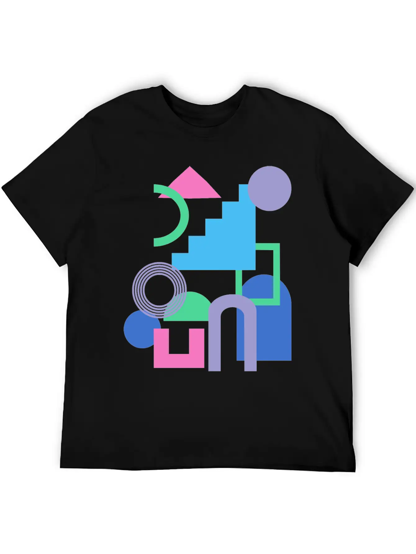 Abstract Shape Collage In Bright 90s Colors Timeless Short Sleeve Tee – Comfy And Minimalist Design