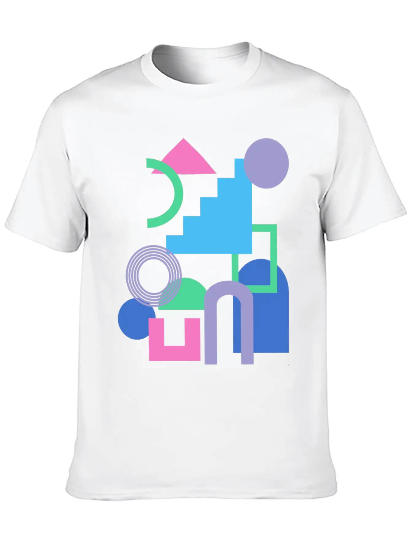 Abstract Shape Collage In Bright 90s Colors Timeless Short Sleeve Tee – Comfy And Minimalist Design