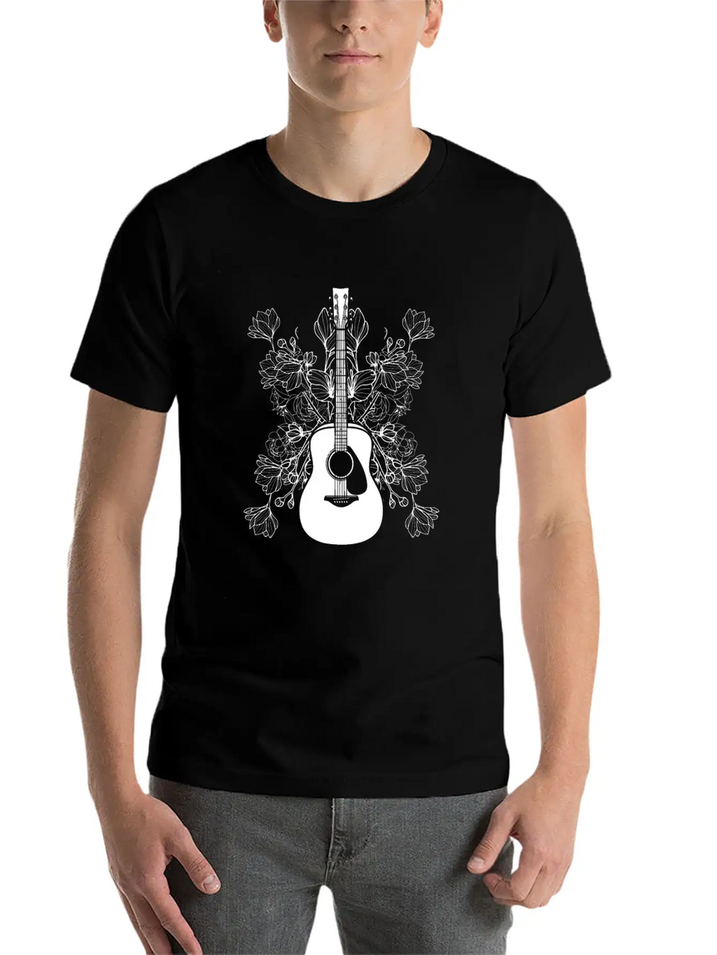 Acoustic Guitar Flowers Unisex Casual T-Shirt – Clean Design For Daily Comfort